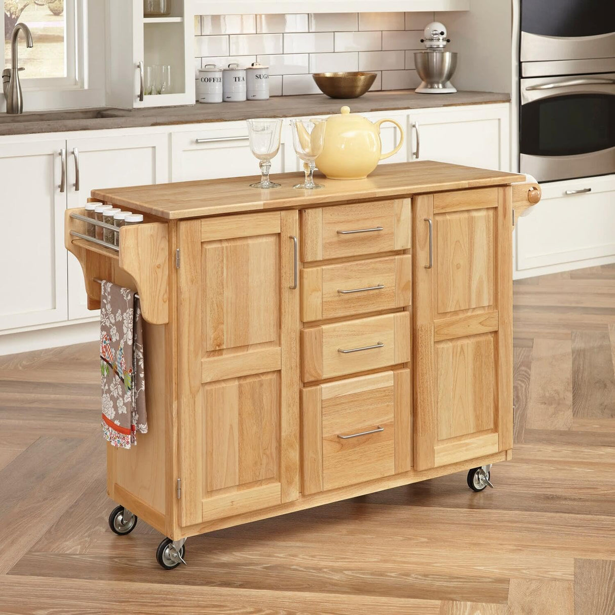 Home Styles Kitchen Center with Breakfast Bar, 52-1/2 in. W x 18 in. - 30 in. D x 36 in. H, Natural homestyles