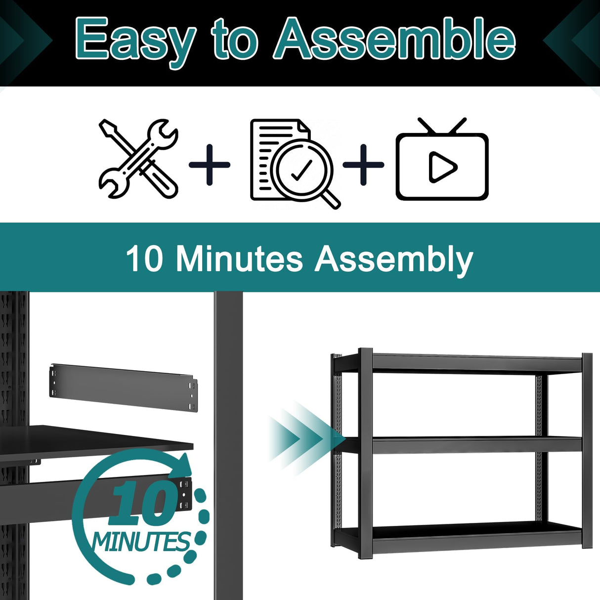 BESFUR 3-Tier Metal Shelving Unit, Adjustable Garage Shelves, Heavy Duty Garage Storage Shelving Unit for Warehouse Pantry Closet Kitchen, 15.8"*35.5"*35.5", Black BESFUR