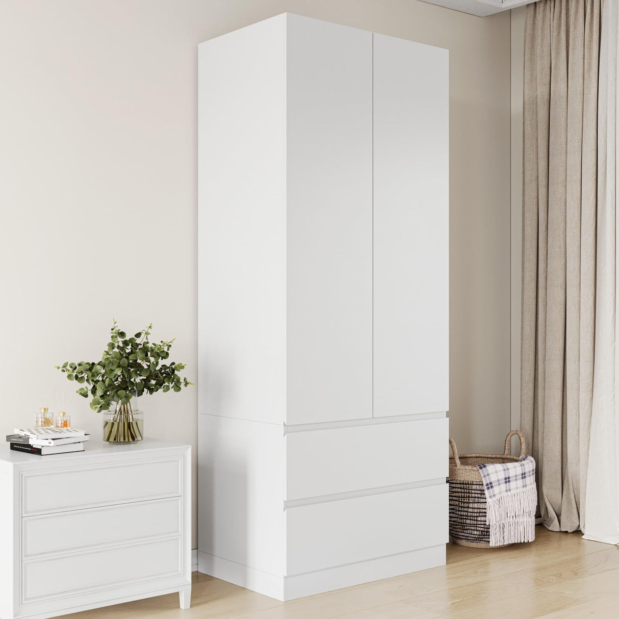 Mekminop Armoire Wardrobe Closet with 2 Doors & 2 Drawers, Bedroom Armoire Clothes Organizer with Hanging Rod, Freestanding Wardrobe Cabinet (31.5”W x 20.39”D x78.74”H) Mekminop