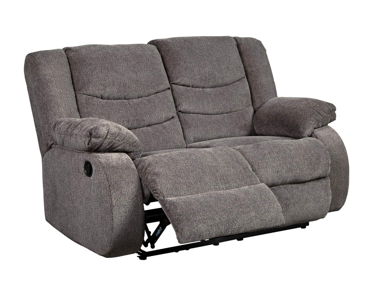 Signature Design by Ashley Tulen Modern Manual Pull Tab Reclining Loveseat, Dark Gray Signature Design by Ashley