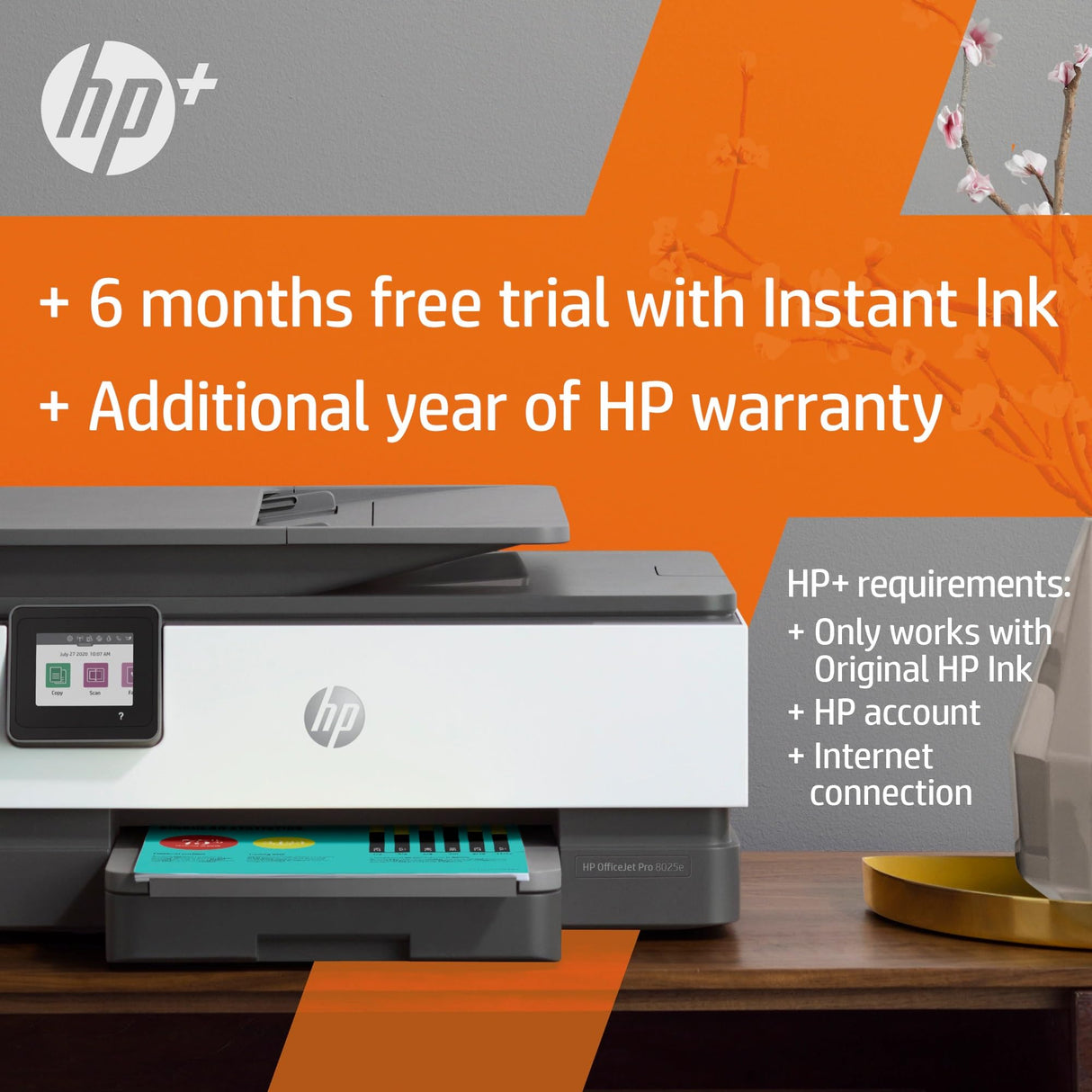 HP OfficeJet Pro 8025e All-in-One Inkjet Wireless Printer Copier Scanner Fax 35 Page ADF Two-Sided 2.7-inch Touchscreen PC Phone Tablet Printers for Home Use Office, Multifunction 1K7K3A (Renewed) HP