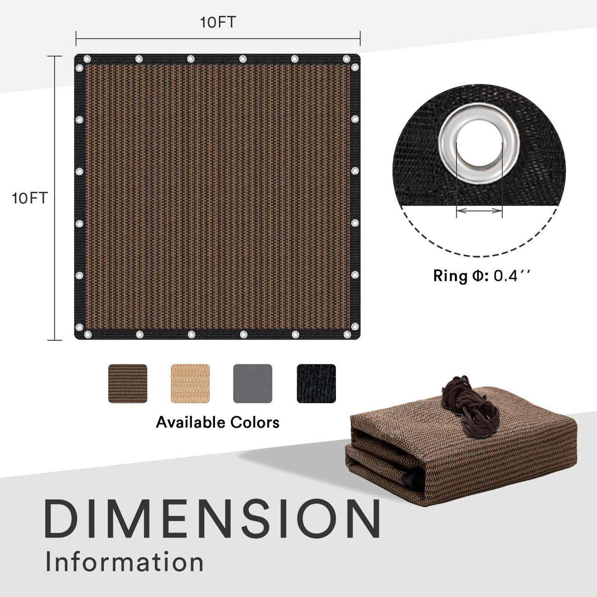 VICLLAX 90% Shade Fabric Sun Shade Cloth Privacy Screen with Reinforced Grommets for Outdoor Patio Garden Pergola Cover Canopy 10x10 FT, Mocha VICLLAX