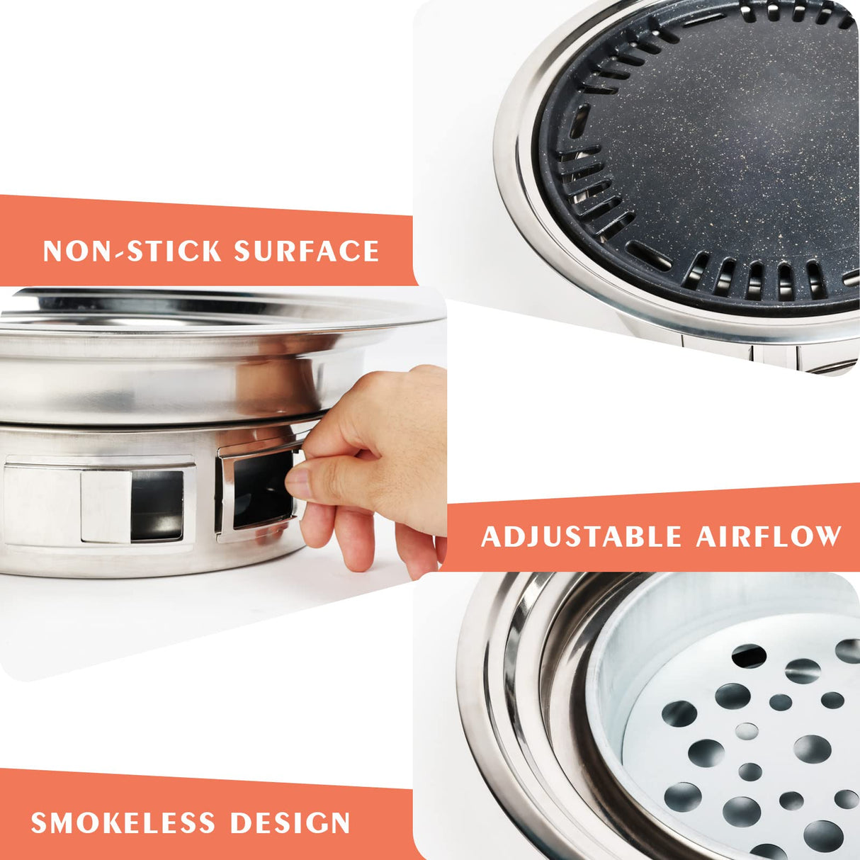 Puraville Charcoal Barbecue Grill, 13.7 Inches Non-Stick Korean BBQ Grill, Portable Stainless Steel Charcoal Stove for Home Party Outdoor Camping AdikeMicegen