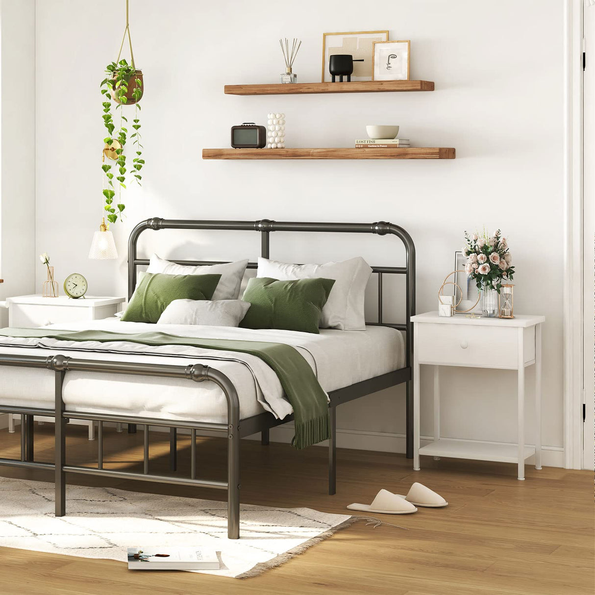 KAI-ROAD White Nightstands Set of 2, Small Night Stand Set 2 with Drawer and Shelf Storage for Bedroom, Dorm, Modern KAI-ROAD