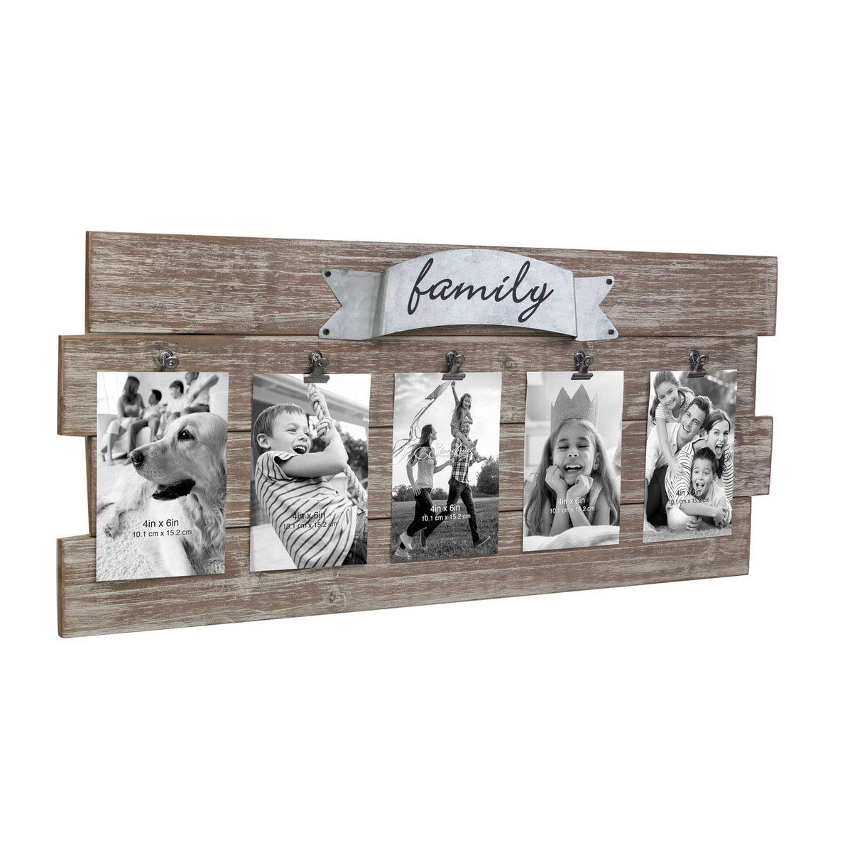 Stonebriar Rustic Wood Collage Picture Frame with Clips and Metal Detail Brown 26" x 11" Stonebriar