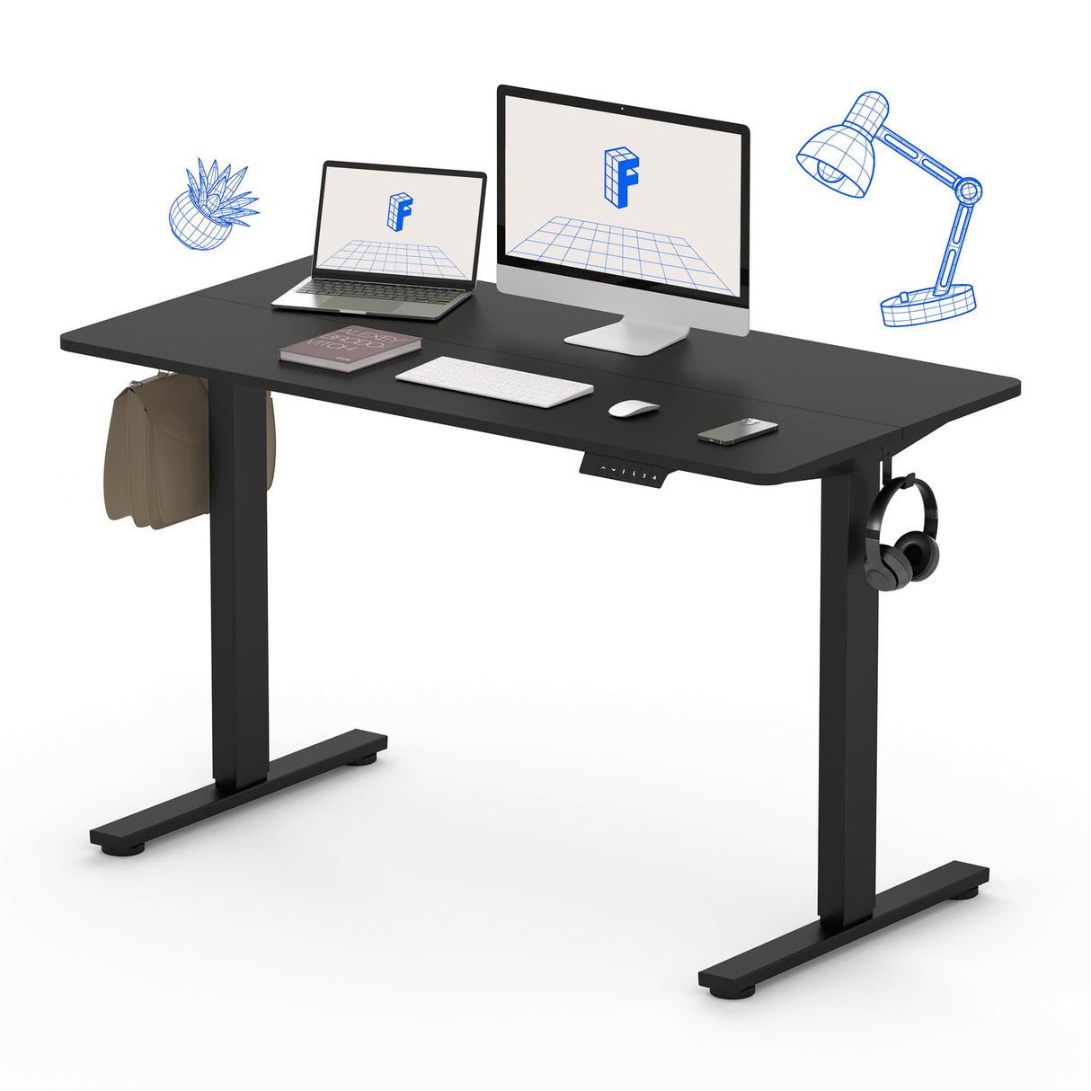FLEXISPOT Electric Standing Desk 48 x 24 Inch Adjustable Height Desk Home Office Computer Workstation Sit Stand Desk, Black Top + Black Frame FLEXISPOT