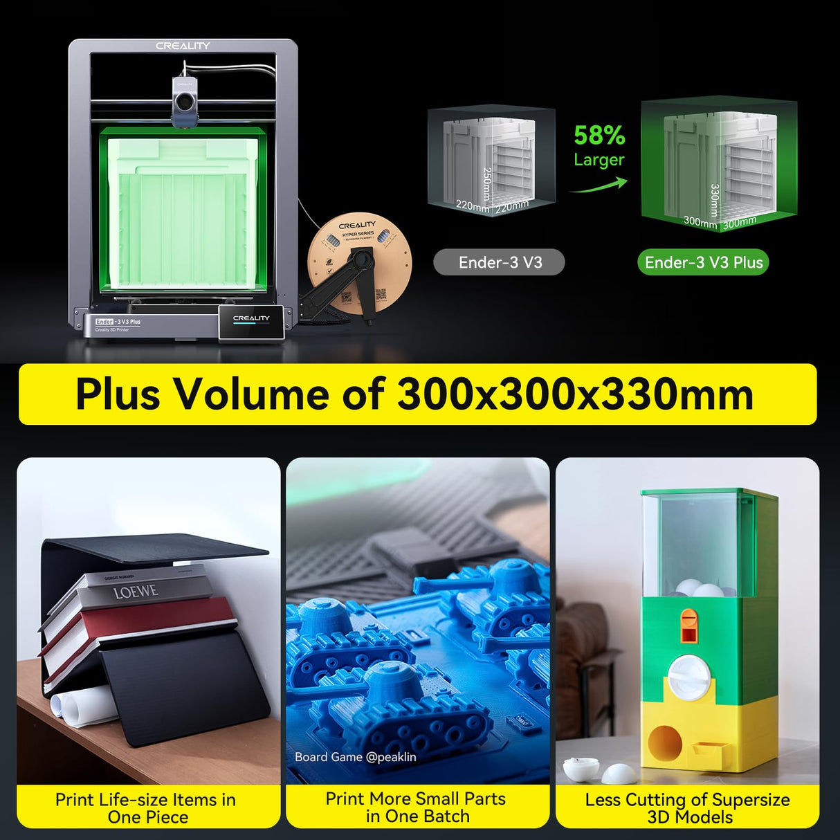 Creality Ender 3 V3 Plus 3D Printer, 600mm/s High Speed Printing with Core XZ, Y-axis Dual Motors & Support Rods,Auto Leveling Direct Extruder 60W 300℃ Hotend,Plus Print Size 300 * 300 * 330mm Creality