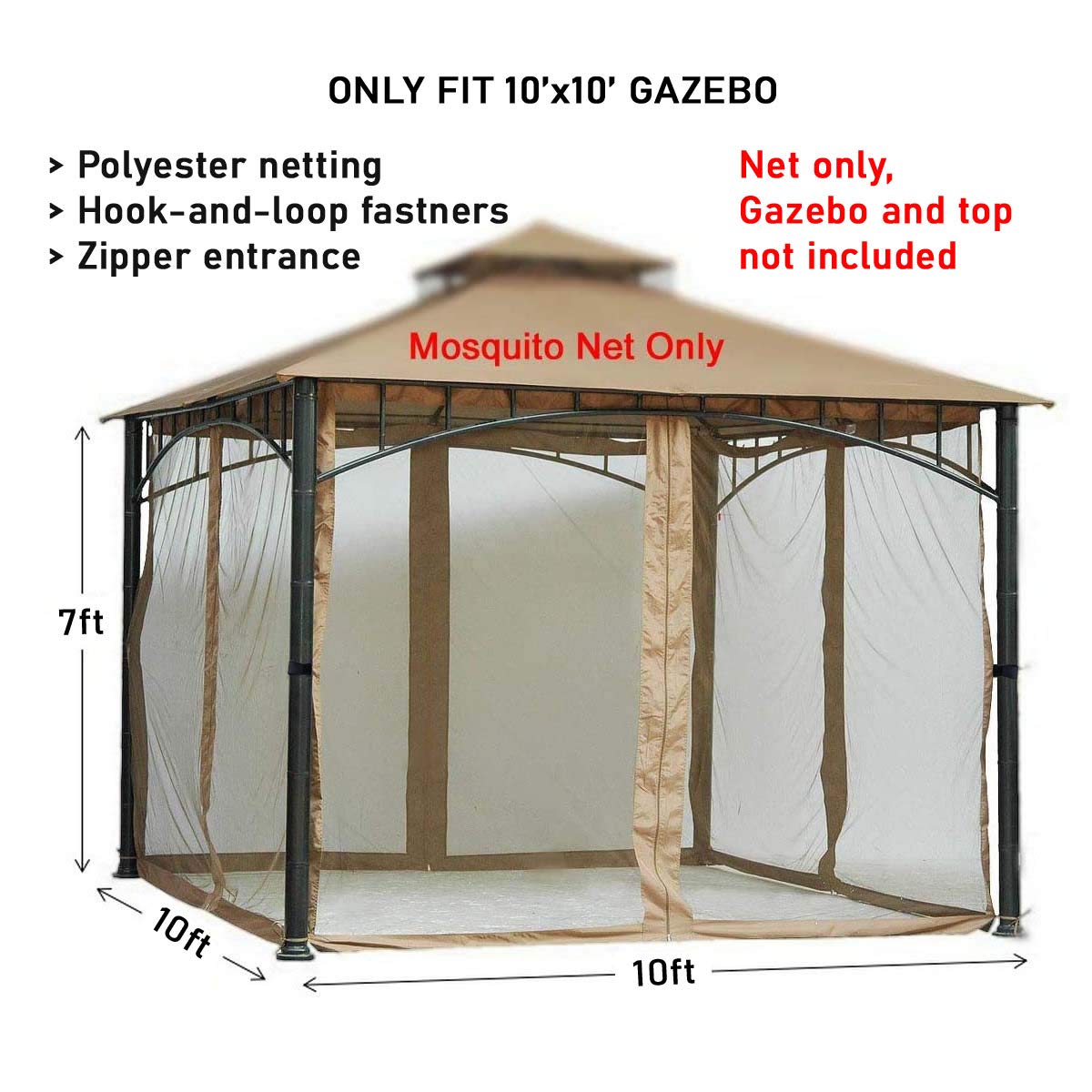 Westcharm 10x10 Gazebo Universal Replacement Mosquito Netting Screen Walls, Set of 4 Panels (Gazebo Mosquito Net Only) Westcharm