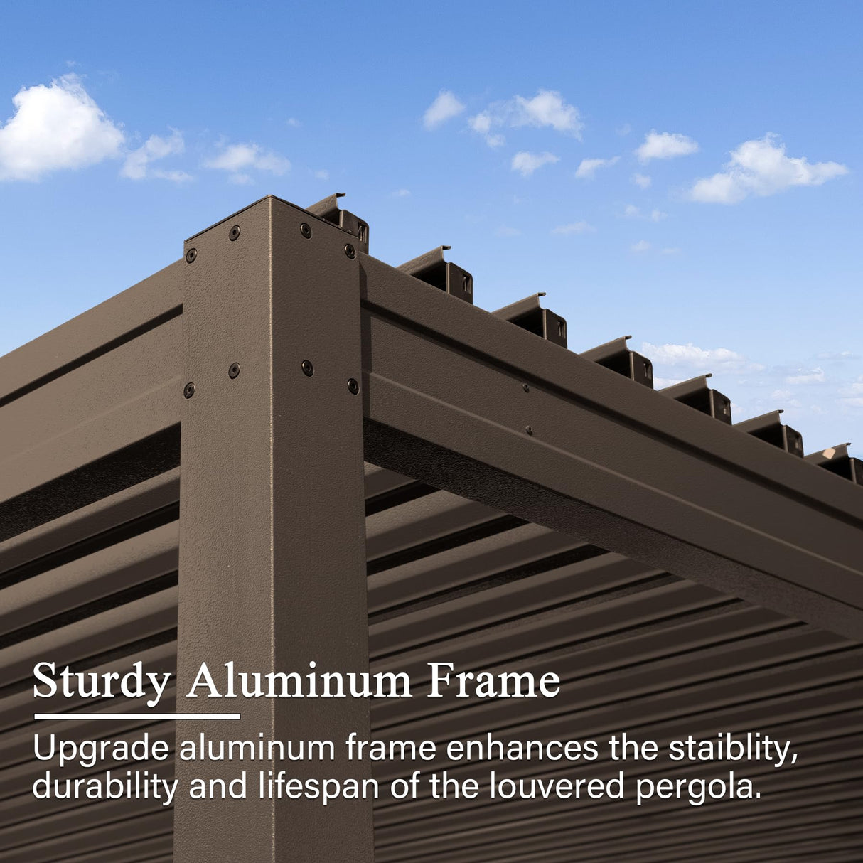 Domi Outdoor Louvered Pergola 10x16FT with Adjustable Steel Roof, Outdoor Aluminum Frame Rainproof Pergola for Backyard, Garden and Lawn,Brown domi outdoor living