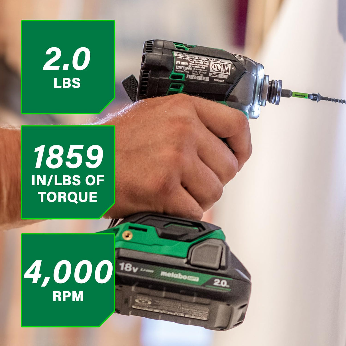Metabo HPT 18V MultiVolt Cordless Triple Hammer BOLT Impact Driver Set, Power Impact Driver Kit with Case, 2 Lithium-Ion Batteries and Charger, 1/4-Inch Chuck, Compact LightWeight Power Tool, WH18DC Metabo HPT