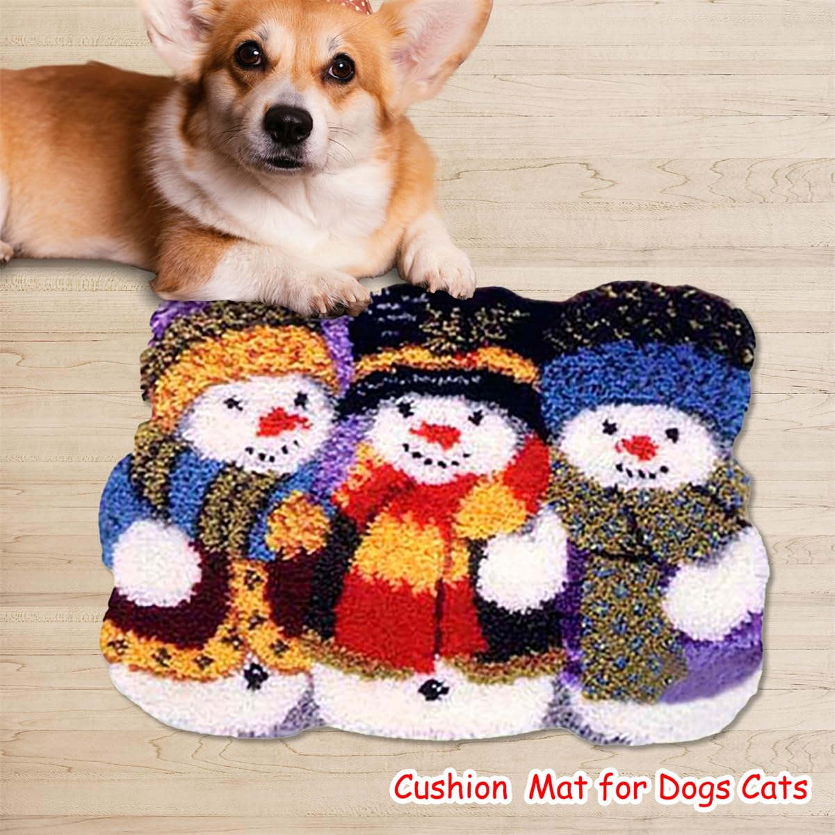 DL-YTG Latch Hook Kits Rug Snowman Crochet Yarn Cushion Colour Pre-Printed Canvas Cover Rug Needlework DIY Hook and Latch Kit Christmas Home Decoration 52x38cm/20 X15inch DL-YTG