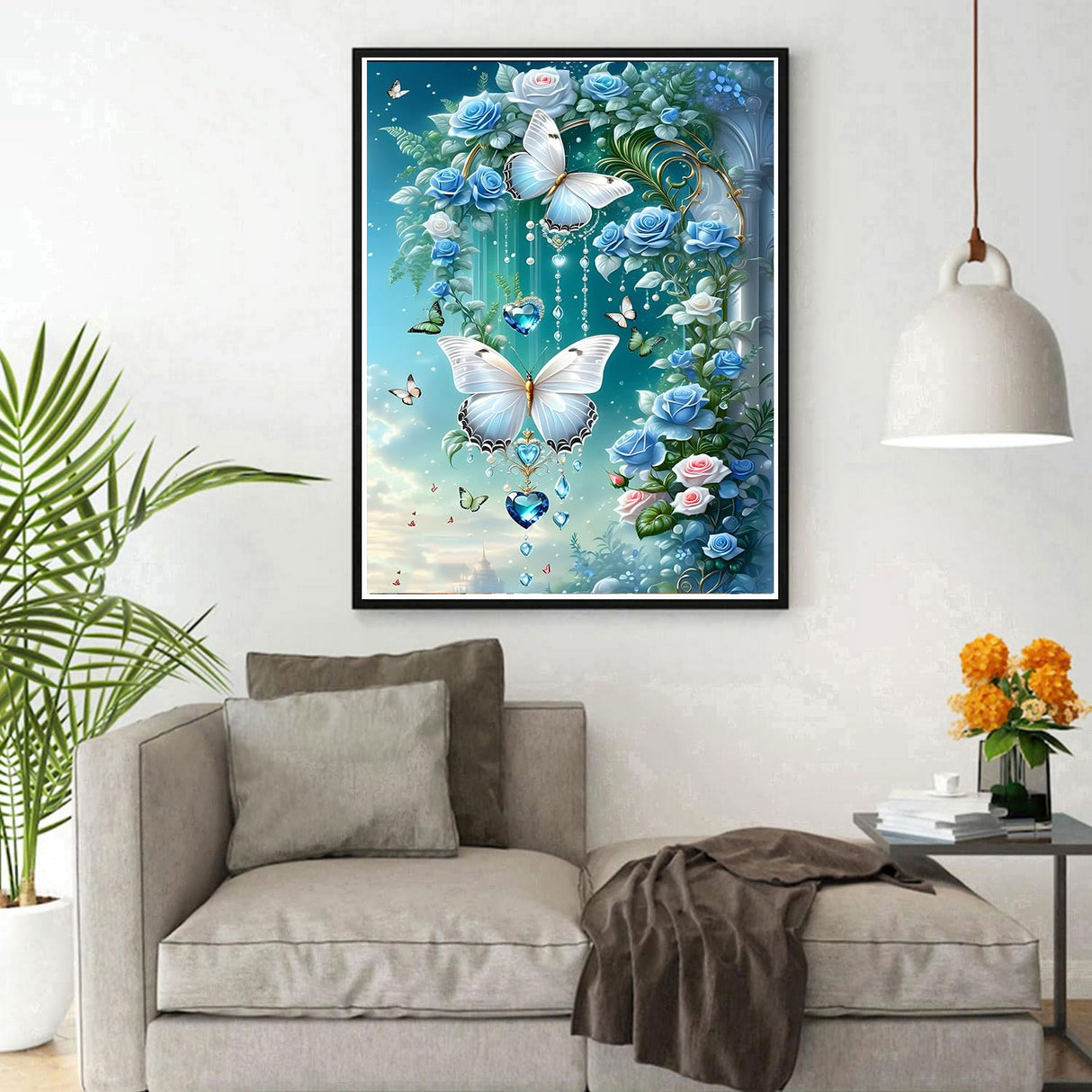 DPHERO DIY Blue Flowers Diamond Painting Kits for Beginners Adults,5D Butterfly Diamond Art Kits,Round Full Drill Fantasy Diamond Painting Art,DIY Painting by Numbers Diamond Art Painting 12x16 inch DPHERO