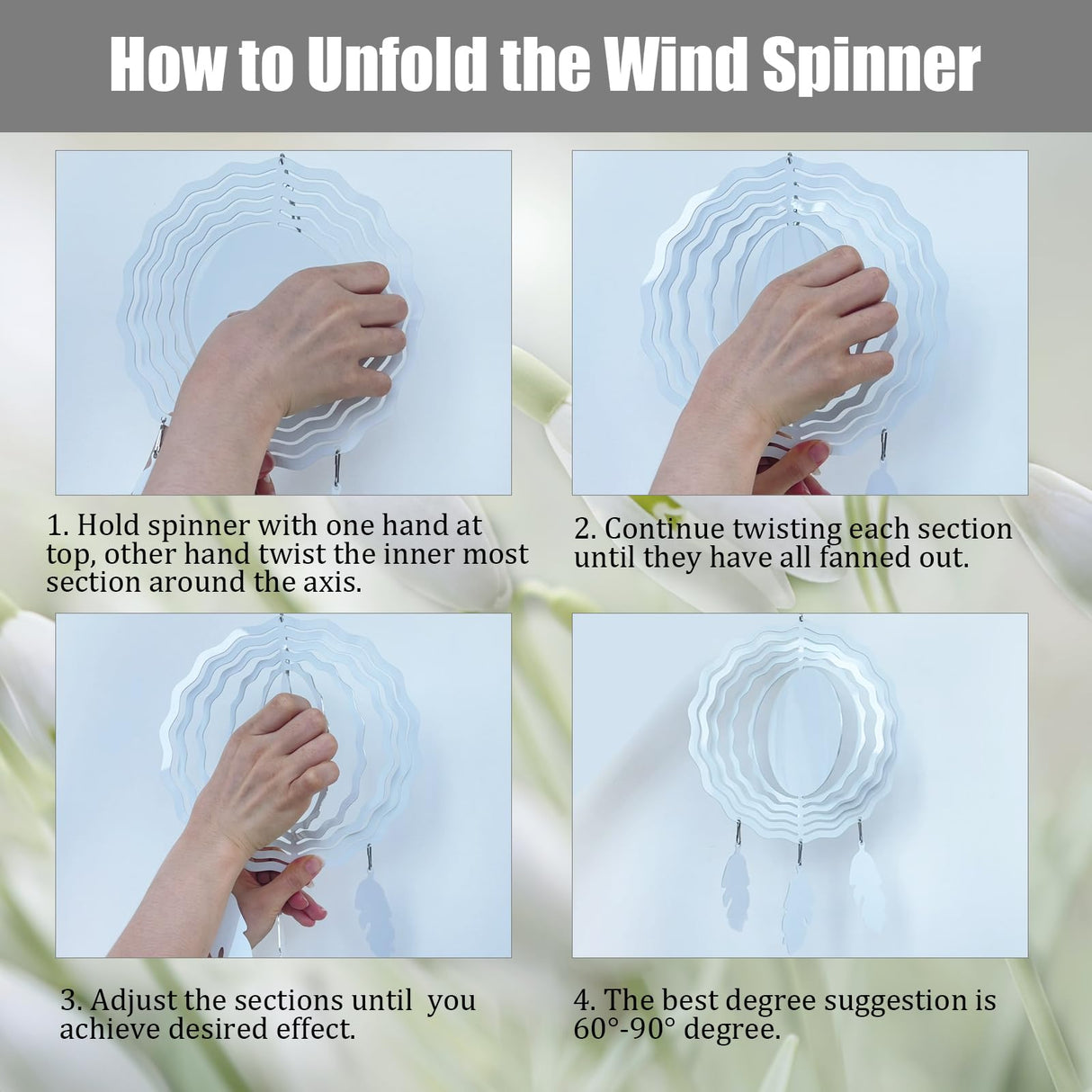 WindMage 4Pack 8inch Sublimation Wind Spinner Blanks 3D Aluminum Metal Wind Sculpture Kinetic Spinners for Yard and Garden Indoor Art Ornaments Hanging Decoration (Feather) WindMage