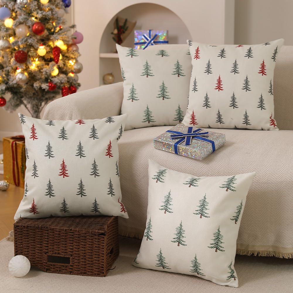 DFXSZ Christmas Pillow Covers 18x18 inch Set of 2 Christmas Tree Decorative White Throw Pillow Covers Winter Famliy Decoration for Home Couch TH-30B18 DFXSZ