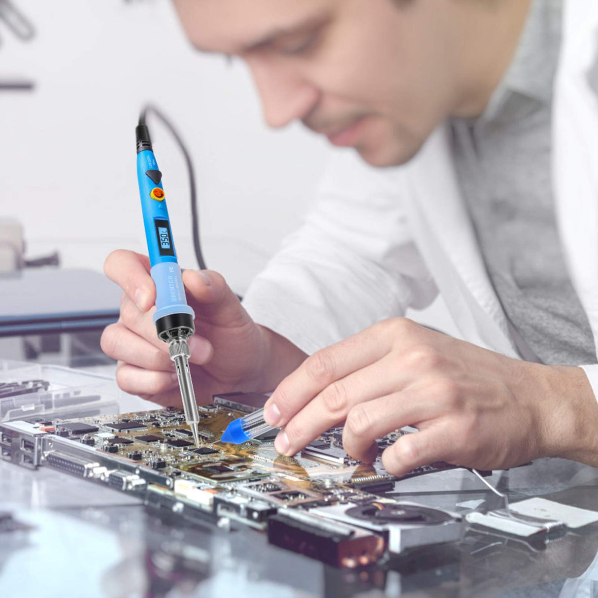 Electronics Soldering Iron Kit, SREMTCH 80W LCD Digital Soldering Gun with Adjustable Temperature Controlled and Fast Heating Ceramic Thermostatic Design, ON-Off Switch 20pcs Solder Kit Welding Tool SREMTCH