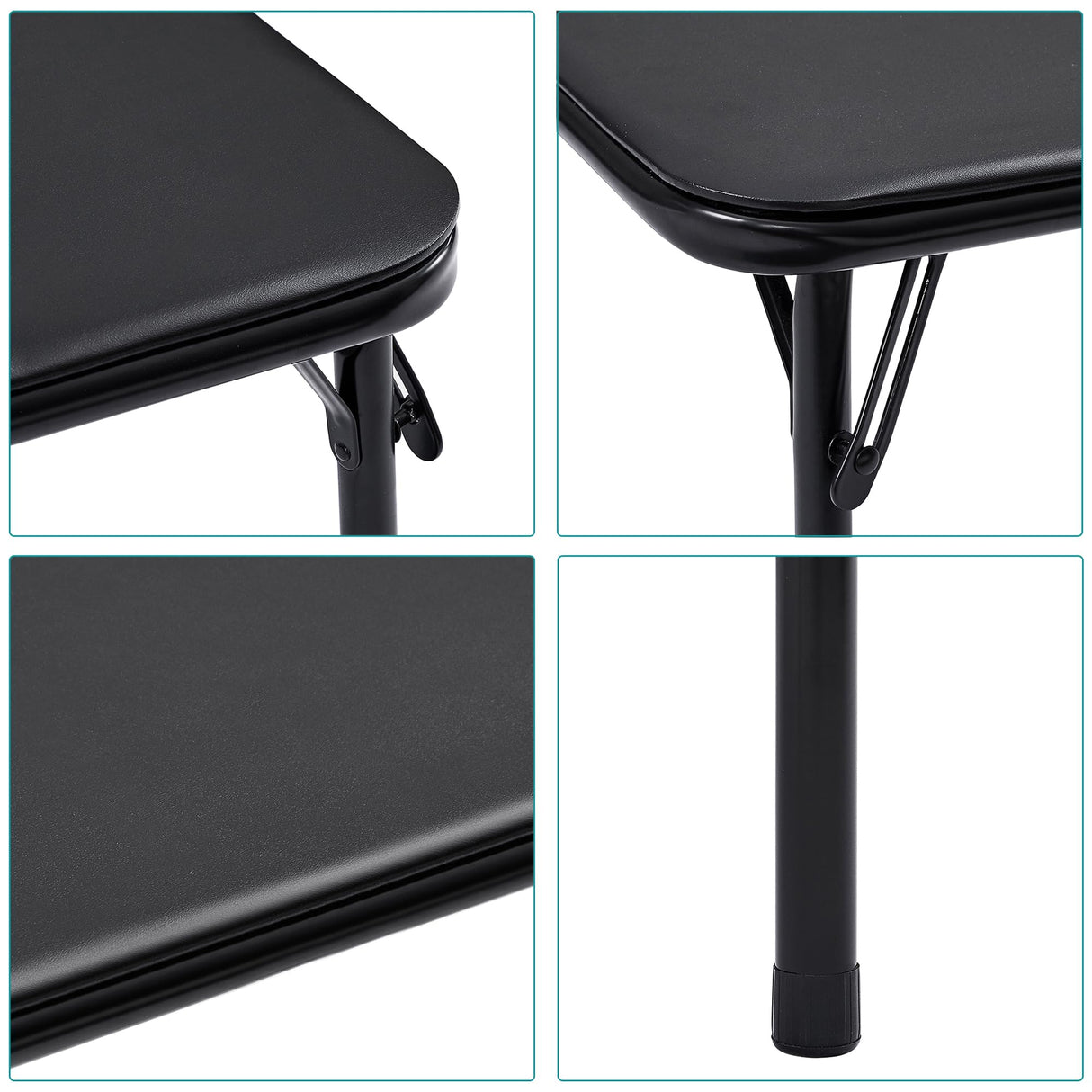 VECELO Folding Card Table and Chair Set of 5 Foldable with Padded Upholstery Tabletop, Metal, Black VECELO
