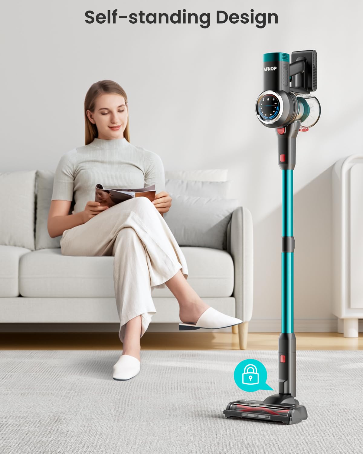 Cordless Vacuum Cleaner, 550W/45Kpa/60Mins Vacuum Cleaners for Home, Self-standing Stick Vacuum with LED Display, Rechargeable Cordless Vacuum, Lightweight Vacuum for Carpet, Pet Hair, Hardwood Floor AFNOP