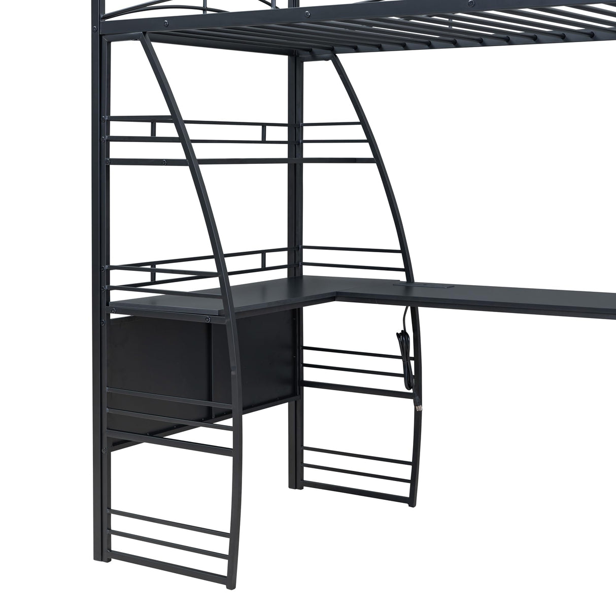 Bellemave Twin Size Loft Bed, Loft Bed with Desk and Bookcase with Metal Frame, Loft Bed with Desk and Storage, Black Bellemave