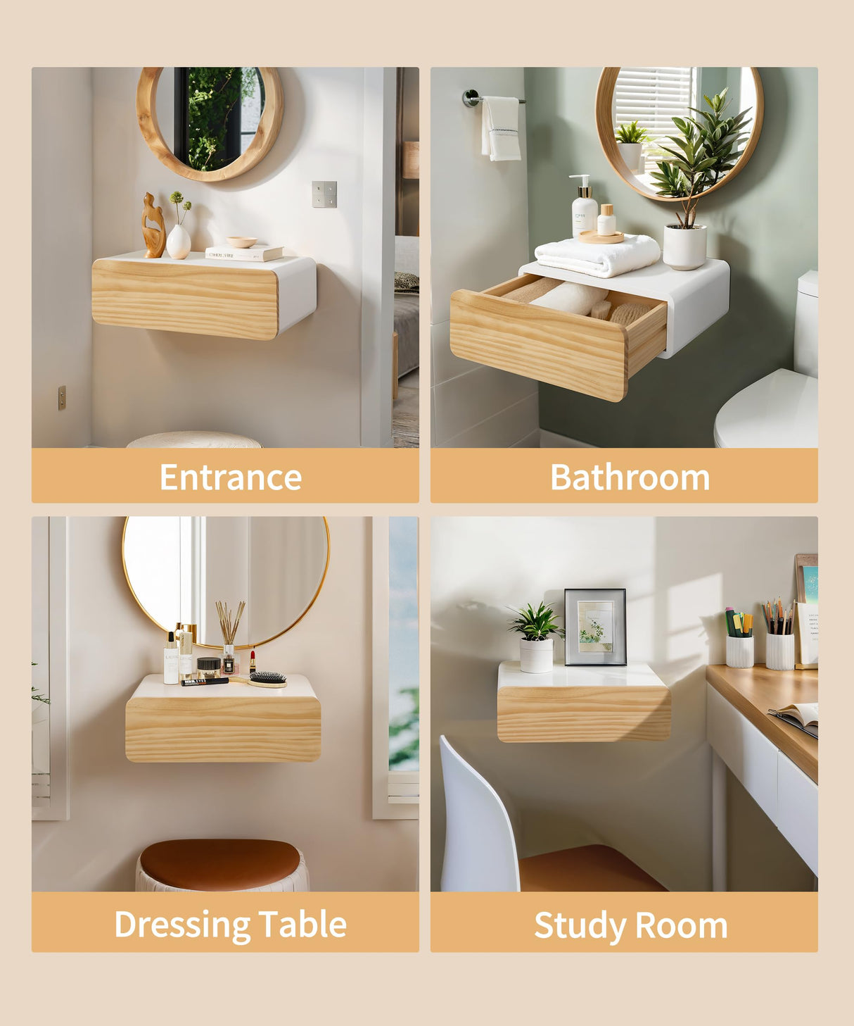 SUMGAR Floating Nightstand White with Drawers Modern Bedside Table Organiser Fully Assembled Shelf Small Spaces Wall Mounted Storage Wood Furniture for Bedroom Home Decor SUMGAR