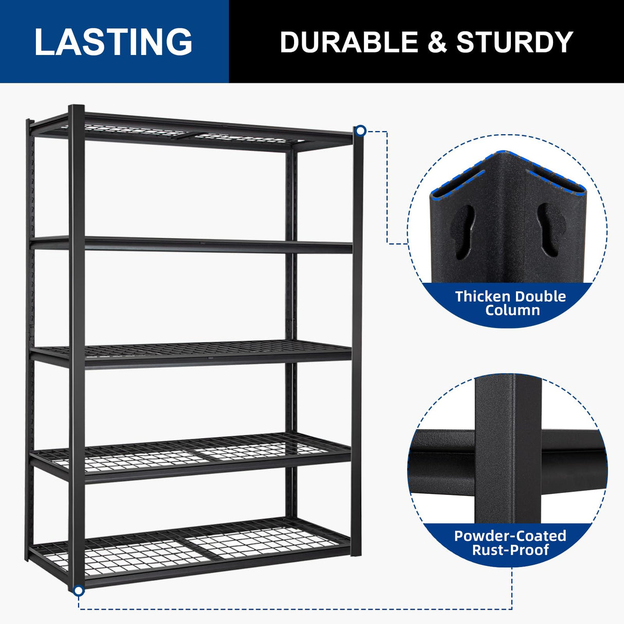 BILT HARD Garage Shelving 3000 LBS 36" W x 18" D x 72" H, Heavy Duty 5-Tier Metal Shelving Units with Adjustable Shelf, Steel Wire Utility Storage Shelves BILT HARD
