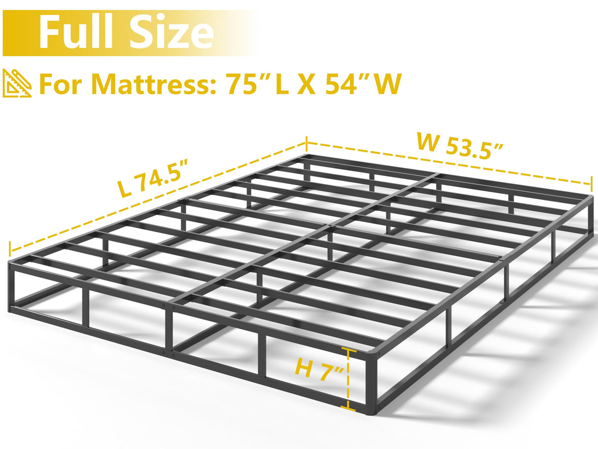 Qingzhou Box Spring Full Size Bed Bases, 7 Inch High Metal Full Size Box Spring Only, Heavy Duty Mattress Foundation with Fabric Cover, Easy Assembly, Quiet Noise Free, Non Slip, Black Qingzhou