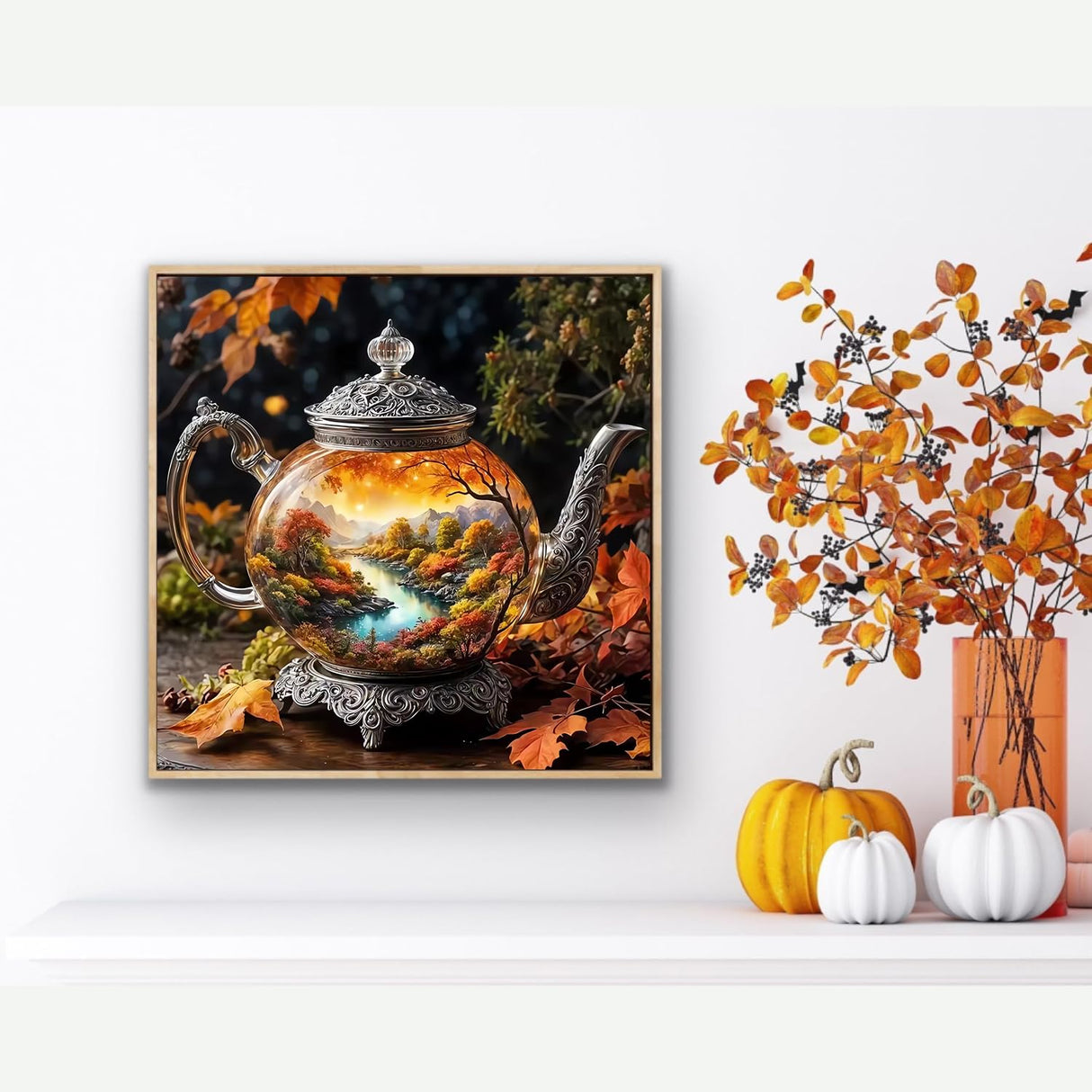 DAZZLEDOTS Diamond Art Kits for Adults, Diamond Painting Kits for Beginners, Autumn Landscape Tree Diamonds Art Painting Kits, Kettle 5D Round Full Drill Crafts Kits Home Decor Gifts 13.8x13.8inch DAZZLEDOTS