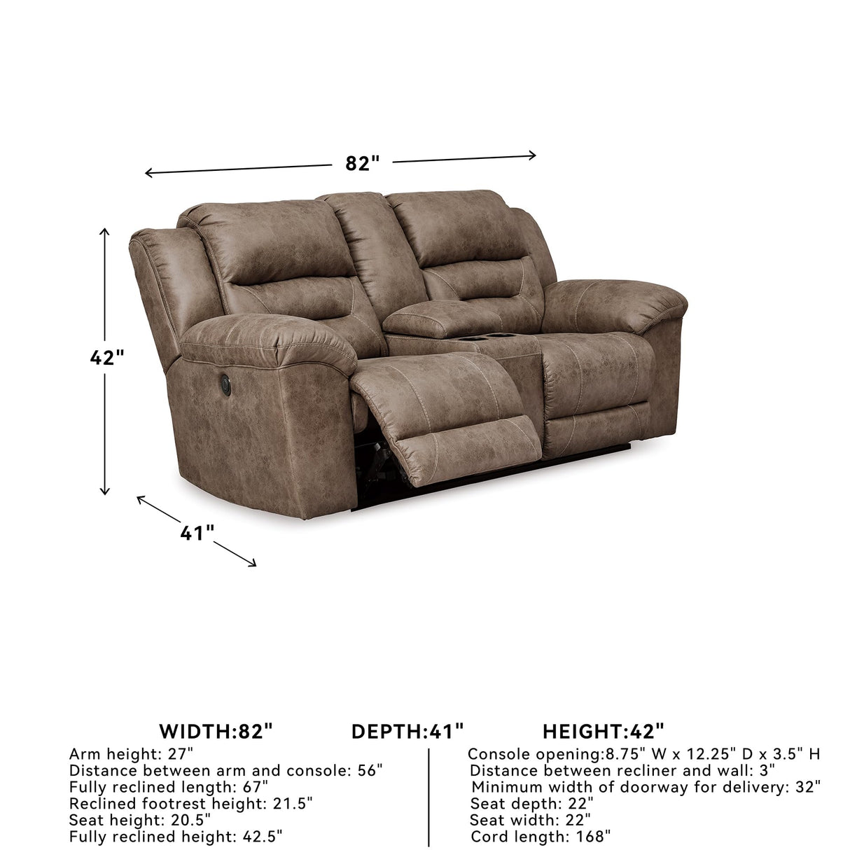Signature Design by Ashley Stoneland Faux Leather Power Double Reclining Loveseat with Center Console, Light Brown Signature Design by Ashley