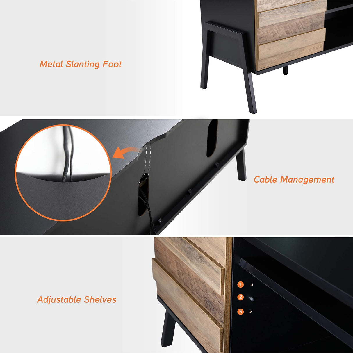 WAMPAT Mid-Century TV Stand for 100 Inch TV, Wood TV Console Media Cabinet with Storage for 85 90 95 inch TV Entertainment Center for Living Room Bedroom, Black & Oak WAMPAT