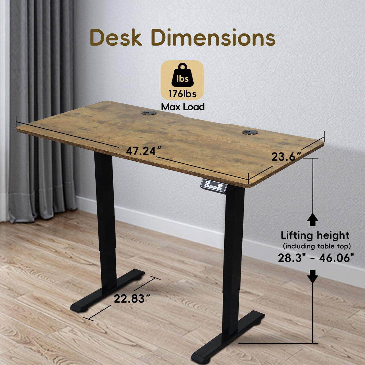 RRTECHFORU Electric Standing Desk, Adjustable Height Stand up Desk, Sit Stand Home Office Desk with Splice Board (Rustic Brown, 48") RRTECHFORU
