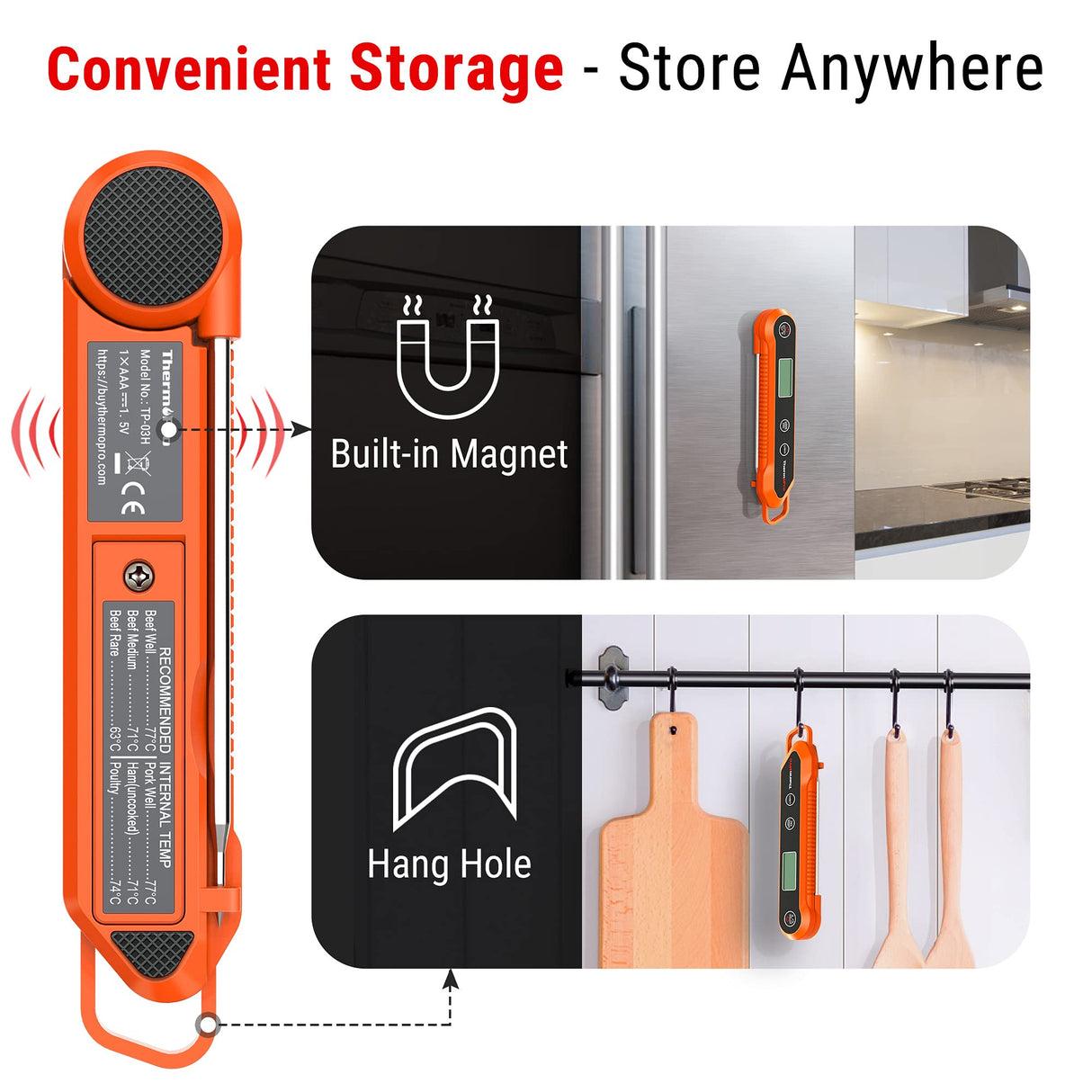 ThermoPro TP03H Digital Instant Read Meat Thermometer for Grilling Waterproof Kitchen Food LCD Thermometer with Calibration & Backlight Smoker Oil Fry Candy Thermometer ThermoPro