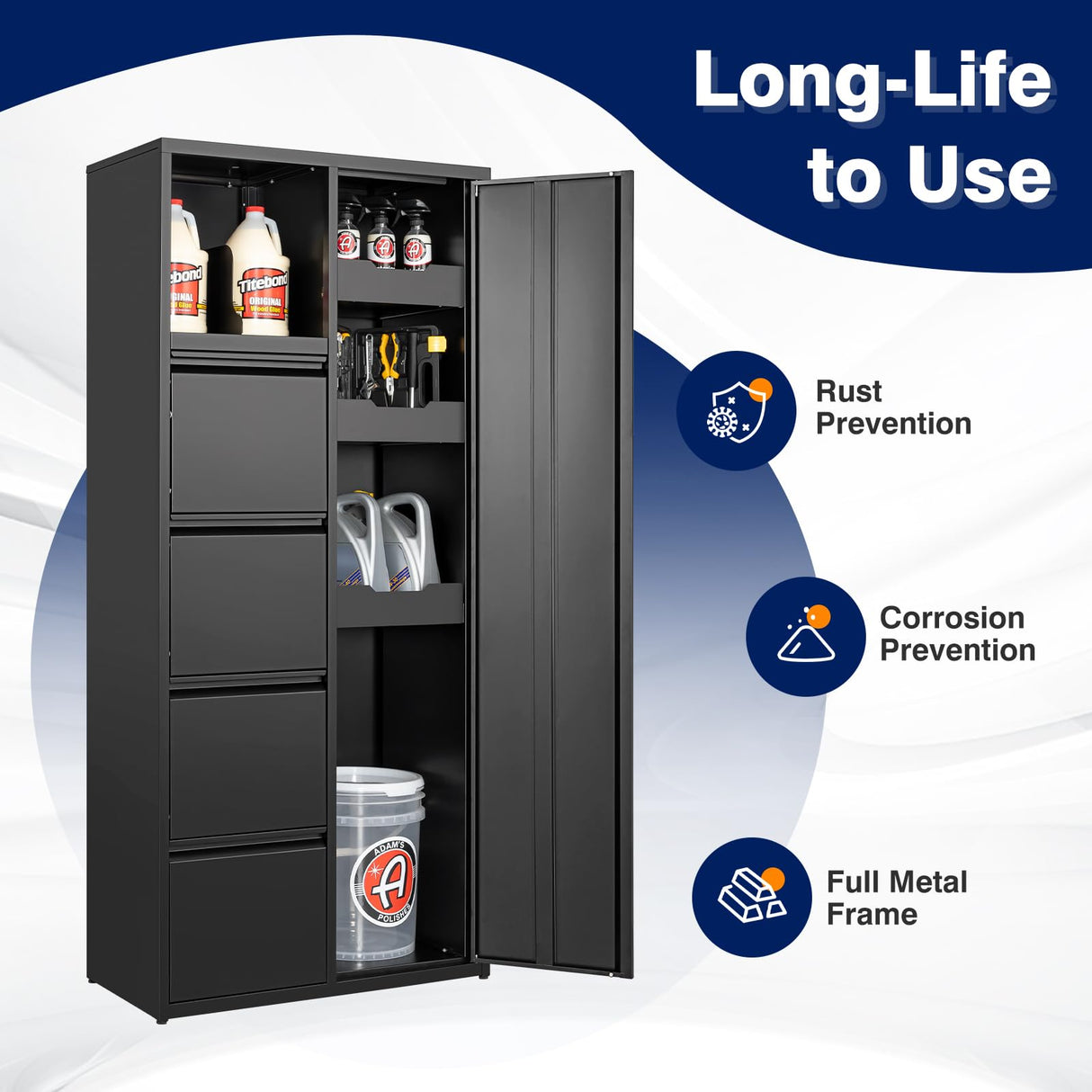 Yizosh Metal Garage Storage Cabinet with 4 Drawers, 71" Heavy Duty Tool Cabinet with Door,Tall Steel Storage Cabinet,Utility Tool Cabinet for Garage,Warehouse,Workshop Yizosh