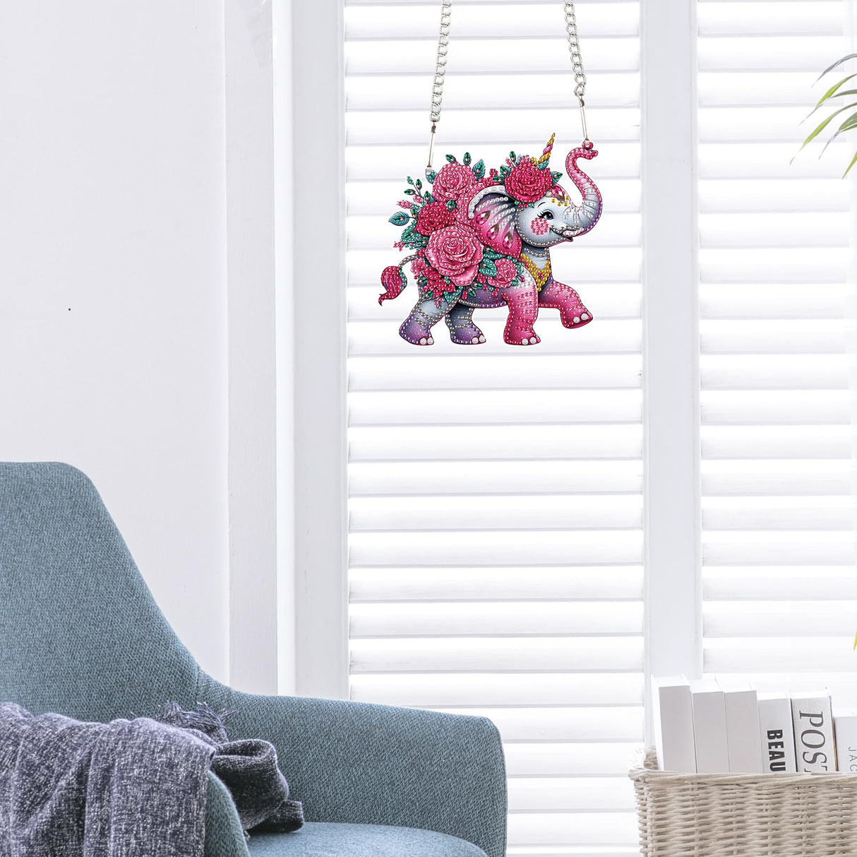 JISHSHAY Diamond Painting Pendant 5D DIY Elephant Flower Art Wind Chime Special Shaped Crystal Suncatcher Garden Outdoor Keyrings Decor JISHSHAY