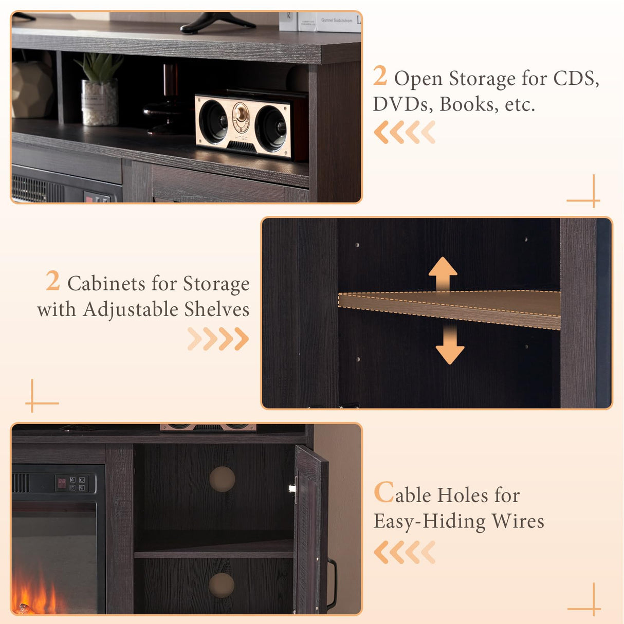 AMERLIFE 63" Farmhouse TV Stand with 26" Fireplace, for TVs up to 73", Media Entertainment Center with Adjustable Shelf & Barn Doors, Rustic TV Console Cabinet for Living Room, Dark Walnut & Wood AMERLIFE