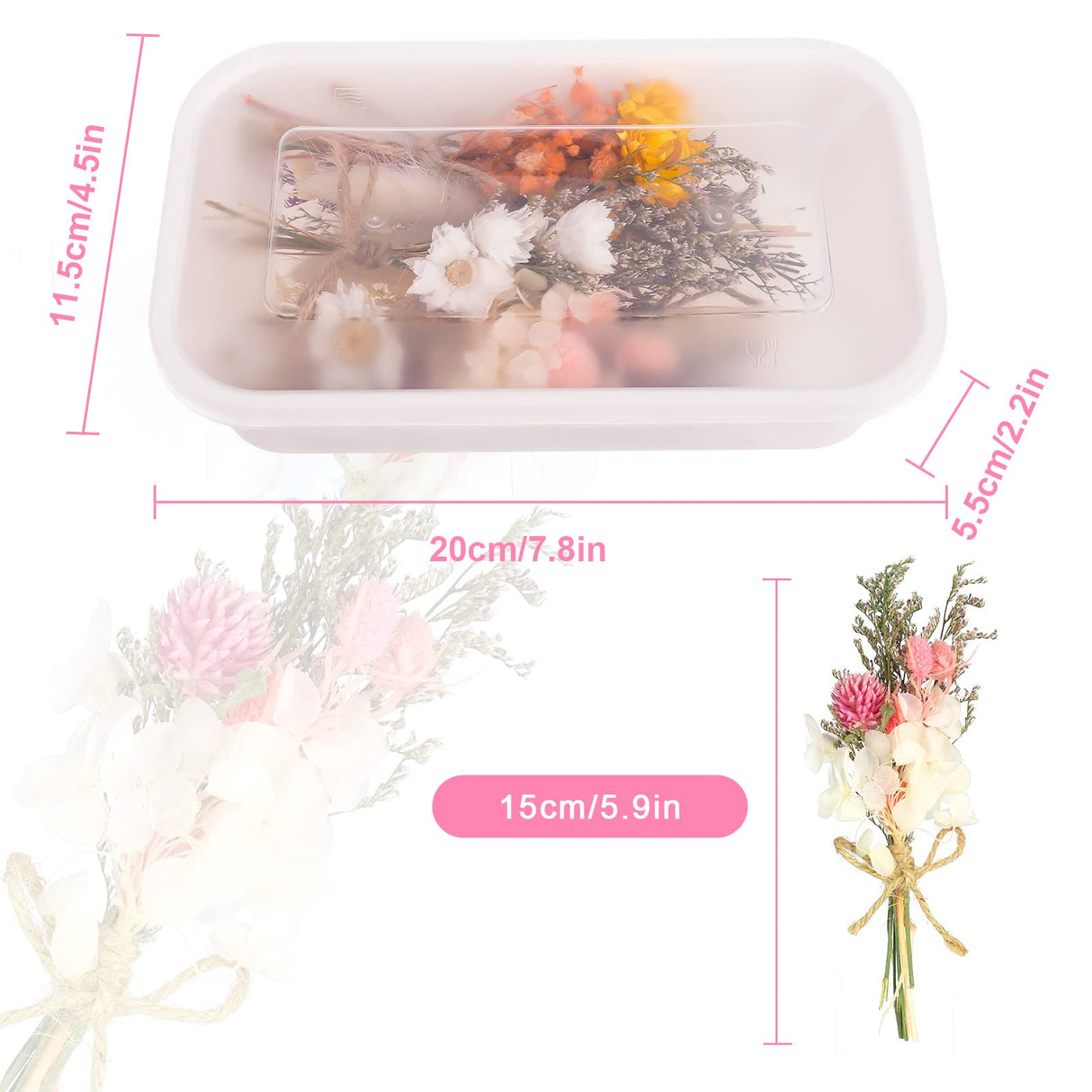 Chenkaiyang 6Pcs Mini Dried Flowers Bouquet, Mixed Natural Dried Flowers Gypsophila Bouquets Boutonniere Table Centerpieces Birthday Cake Flowers for DIY Crafts with 3 Flower Stickers 10m Hemp Rope Chenkaiyang