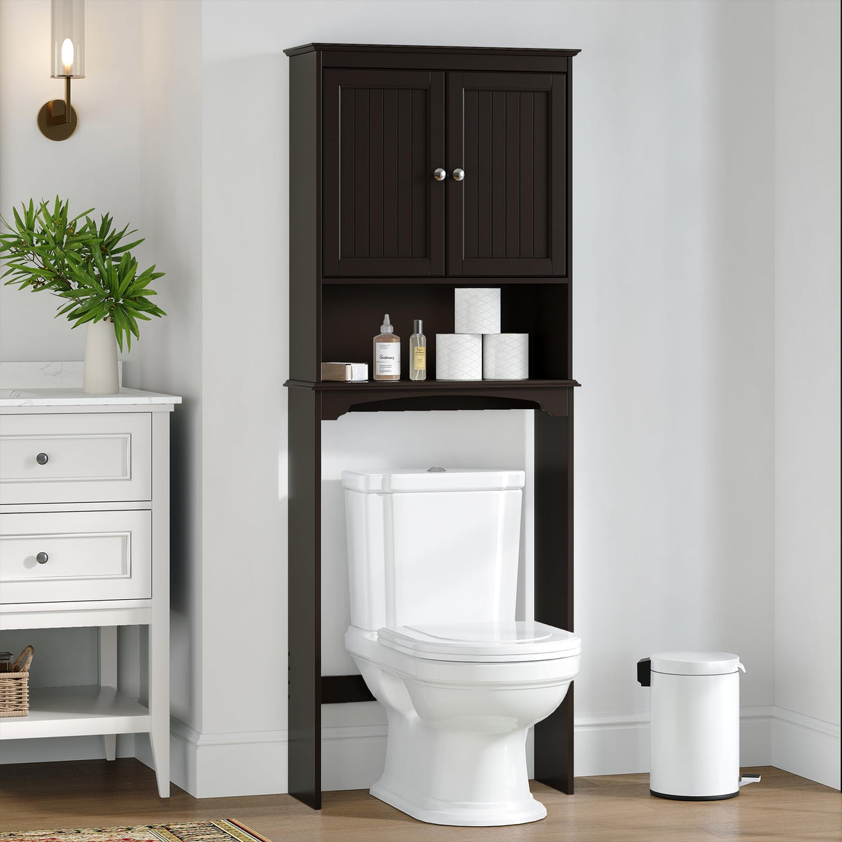 Spirich Over The Toilet Cabinet for Bathroom Storage, Above Toilet Storage Cabinet with Doors and Adjustable Shelves, Espresso Spirich