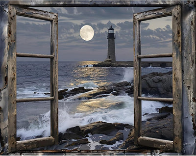 DAZZLEDOTS Diamond Art Kits for Adults, Lighthouse Diamond Painting Kits for Beginner Ocean Coast Round 5D Full Drill Diamond Dots Crafts for Home Wall Decor Gifts 16x12 Inch