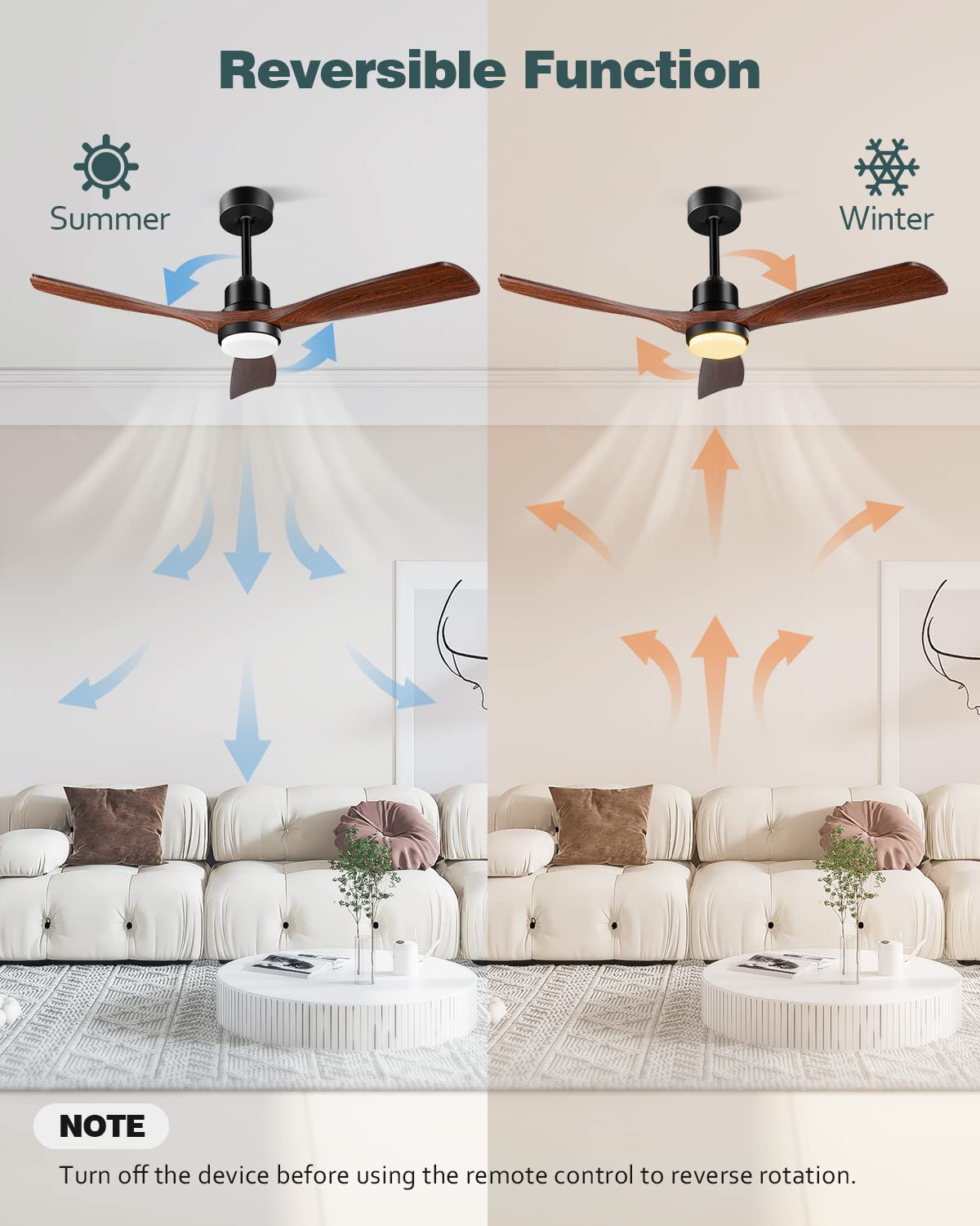 Forrovenco Ceiling Fans with Lights and Remote, 52 Inch Outdoor Ceiling Fan for Patios with Light 3 Downrods, 3 Blades Modern Ceiling Fan Noiseless Reversible DC Motor, Wood Fan for Farmhouse Forrovenco