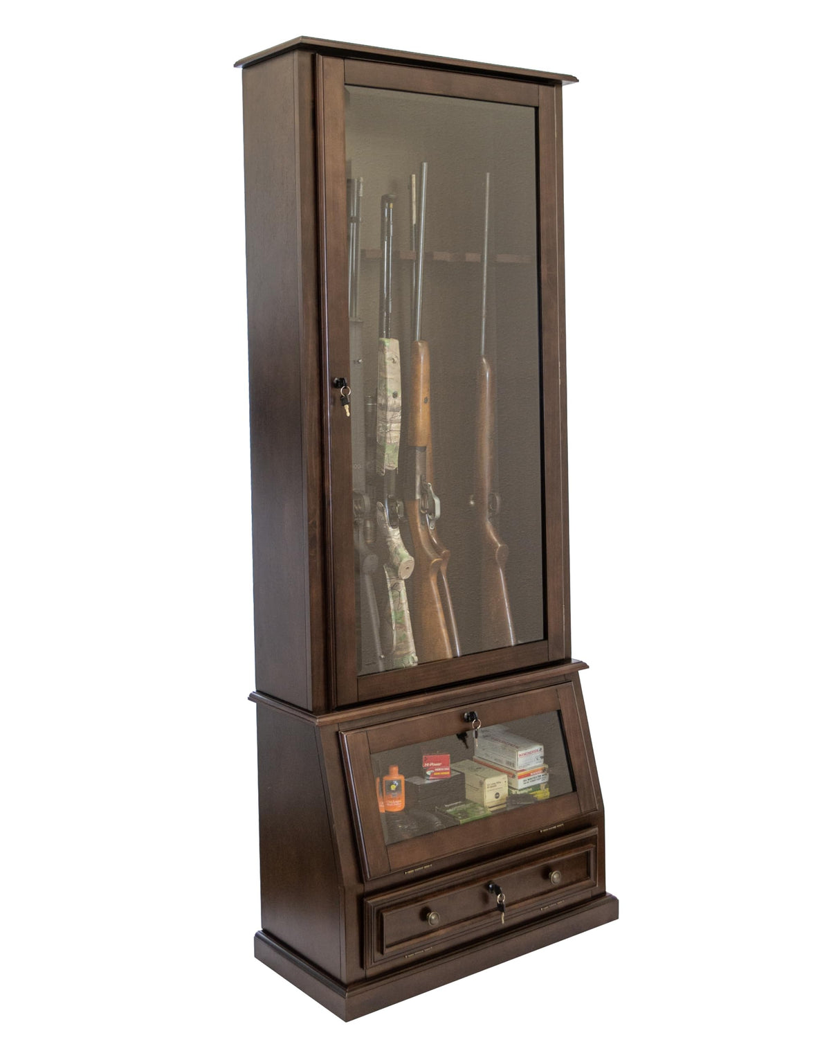 American Furniture Classics Model 858, 12 Gun Cabinet with Slanted Base and Tempered Glass, Espresso American Furniture Classics