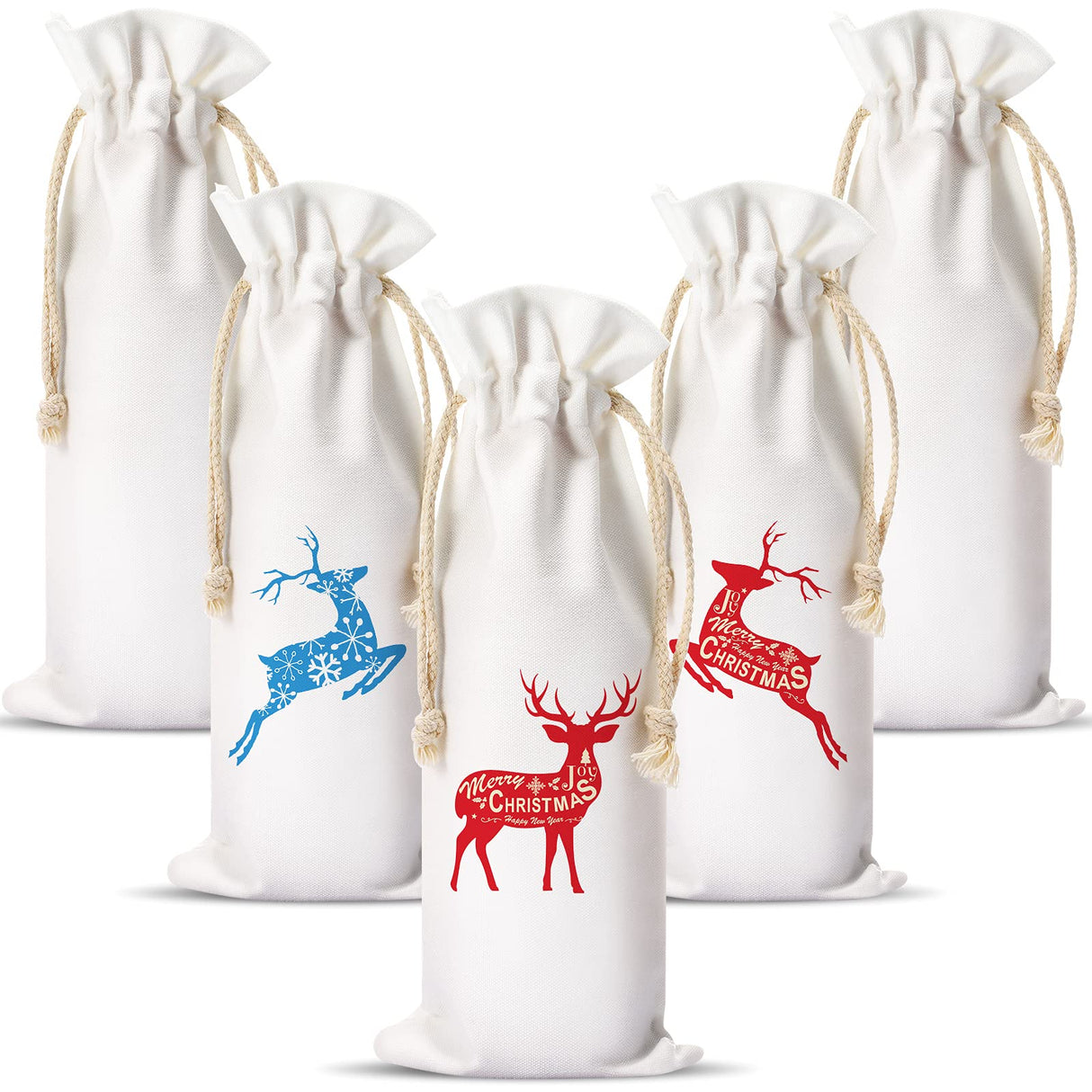 Shappy Canvas Wine Bottle Bags Sublimation Blank Wine Bottle Bags with Drawstrings Halloween Wine Bags Reusable Cotton Wine Bags Bulk for Christmas DIY Wedding Birthday Party Gift Bag(5 Pieces) Shappy