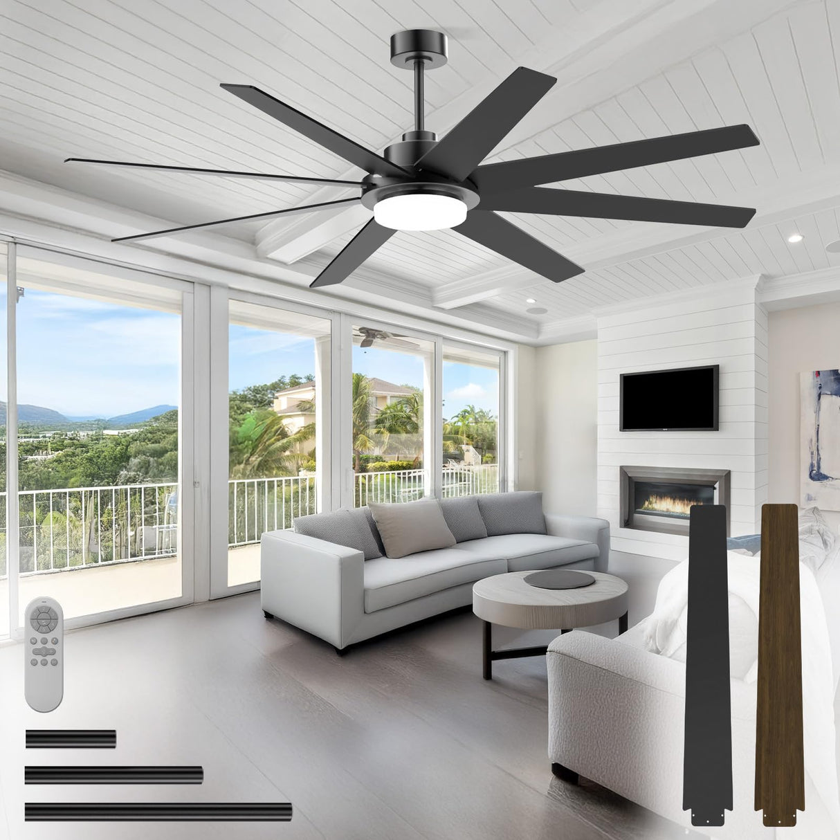 72 inch Large Ceiling Fans with Lights and Remote, Industrial Ceiling Fan Reversible Quiet DC Motor, 6 Speed 3 CCT Dimiable, Modern Ceiling Fan for Living Room Farmhouse Patios Outdoor Gazebo Black BrilMaison