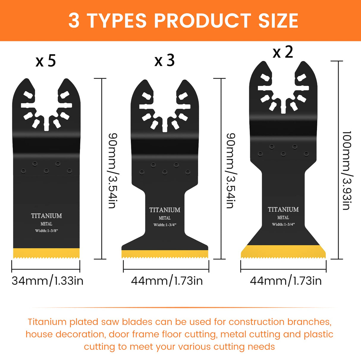 JTWEB Titanium Oscillating Tool Blade, 10PCS Oscillating Saw Blades Metal Cutting Multi Tool Blades Kits Wood and Metal Nails Plastic, Multitool Blades for Dewalt Milwaukee Bosch Dremel Rockwell JTWEB