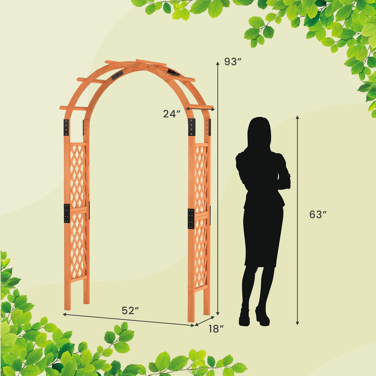 HAPPYGRILL 7.7 FT Wooden Garden Arbor, Outdoor Wood Garden Trellis for Climbing Plants, Wedding Arch Pergola for Ceremonies Parties, Solid Wood Backdrop Stand, Greenhouse Patio Lawn Decoration HAPPYGRILL