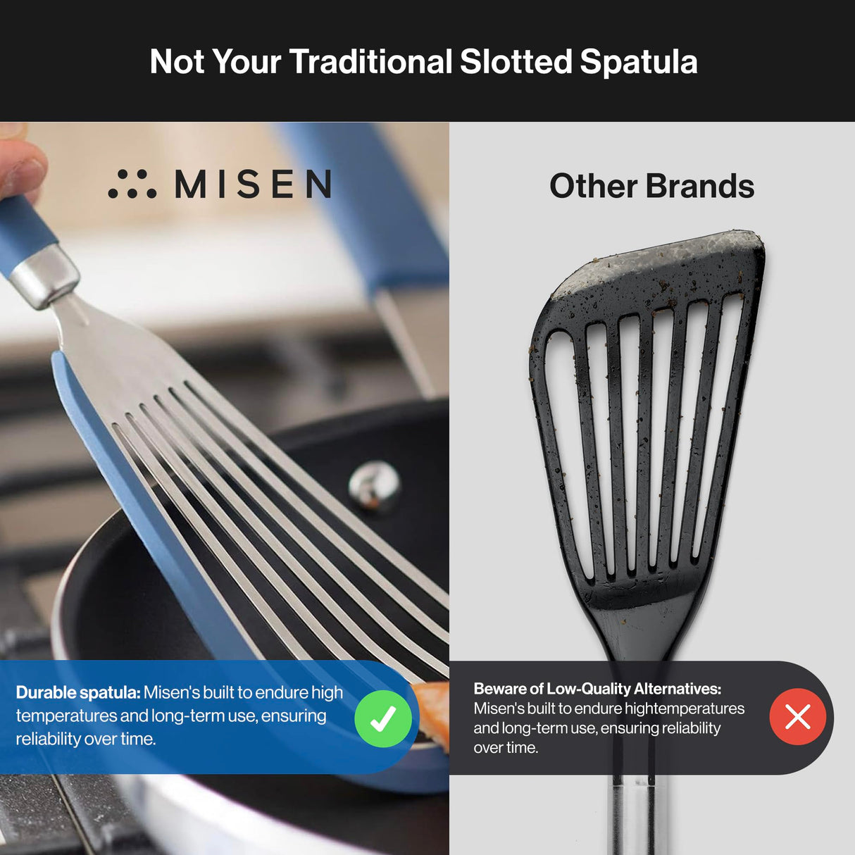 Misen Fish Silicone Spatula - Slotted Turner for Cooking - Perfect for Frying - Heat Resistant - Dishwasher Safe -1mm Thick Flexible Flipper - Soft Silicone Grip Handle for Easy Use Misen