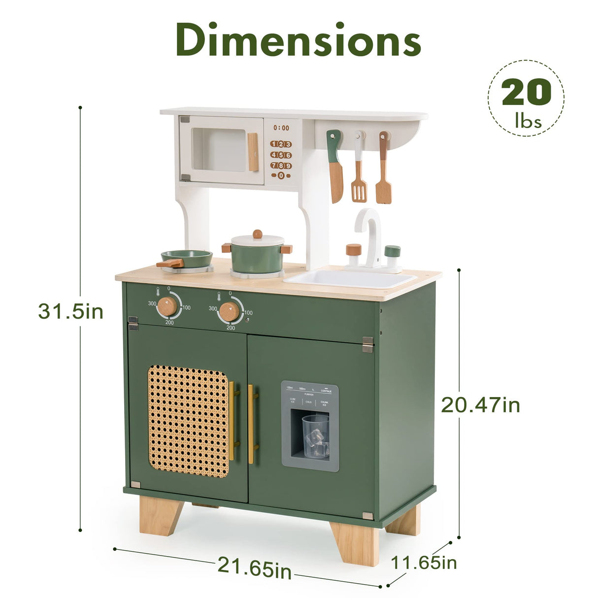 ROBUD Kids Kitchen Playset, Vintage Wooden Play Kitchen with Ice Dispenser, Pretend Toddlers Kitchen Toy with Accessories, Baby Gift for Ages 3 4 5 6 7 8 ROBUD