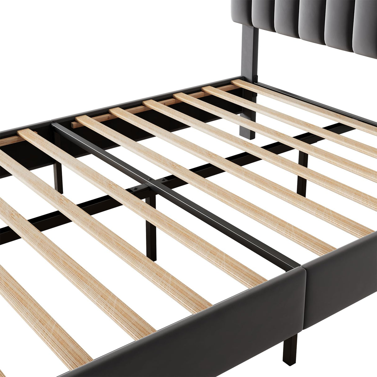 IDEALHOUSE Full Size Bed Frame with Adjustable Headboard, Velvet Upholstered Platform Bed Frame with Strong Wooden Slats, Non-Slip and Noise-Free, No Box Spring Needed, Easy Assembly, Grey IDEALHOUSE