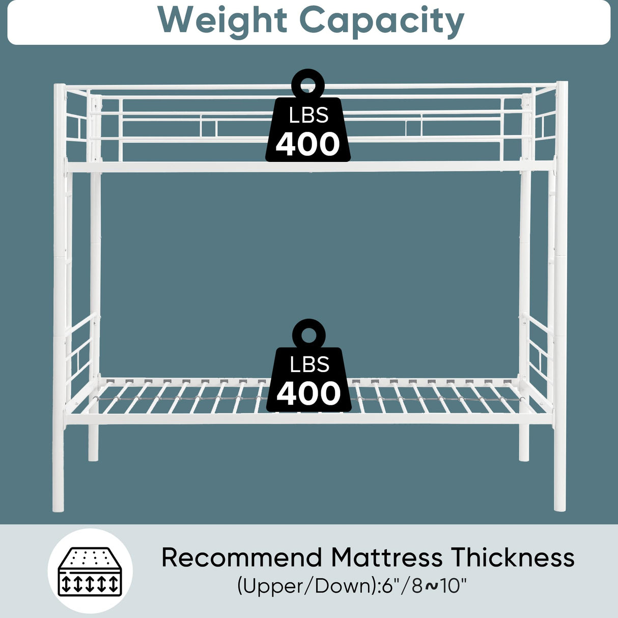 HomJoones Twin Over Twin Metal Bunk Bed with Trundle Heavy Duty Twin Size Metal Bunk Beds Frame with 2 Side Ladders Convertible Bunkbed with Safety Guard Rails,No Box Spring Needed (White2) HomJoones