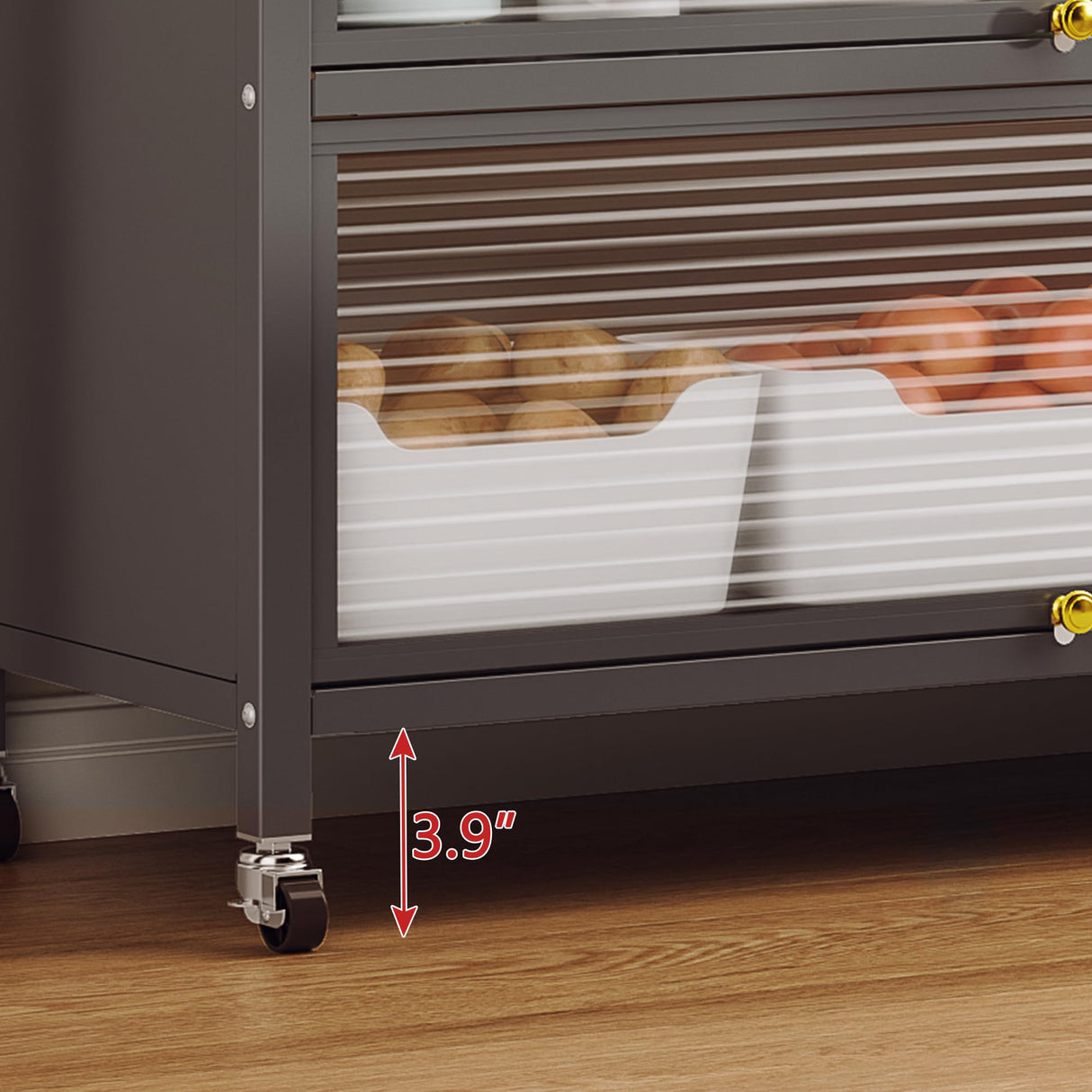 Runboll Kitchen Pantry Cabinet Storage with Microwave Shelf 5 Tier Metal Sideboard Baker's Rack Coffee Bar Hutch Buffet Laundry Storage, with Wheels & Hooks Runboll