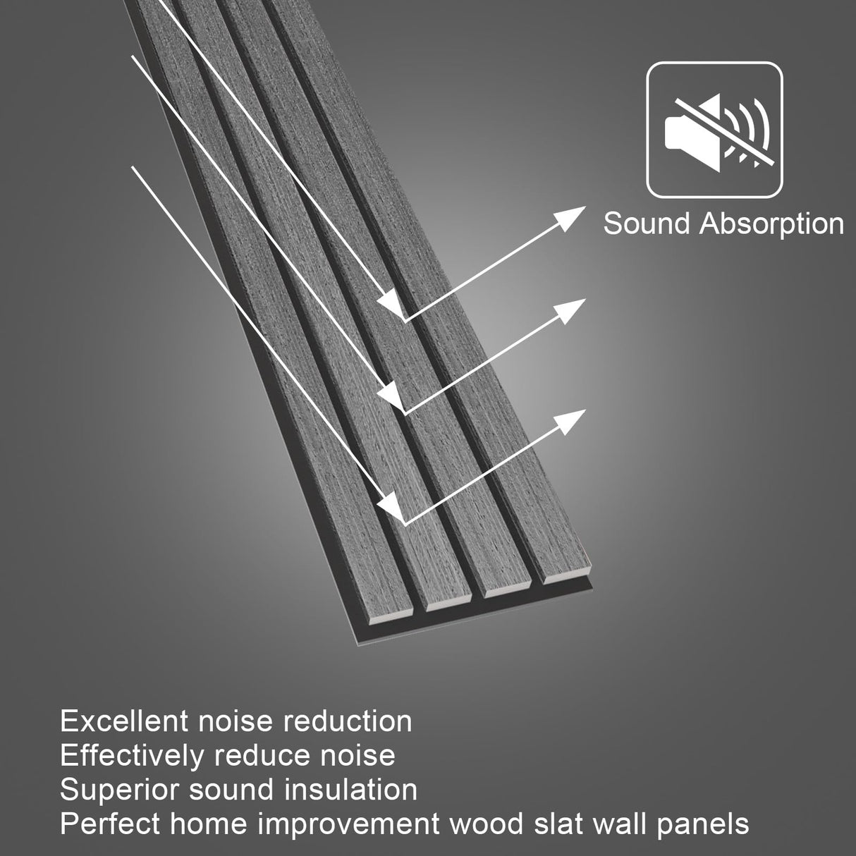 NeatiEase Wood Wall Panels, 9 Feet Acoustic Slat Wall Panels for Interior Wall Decor and Noise Reduction, Decorative Slat Wall Paneling, Dark Gray Oak, 4-Piece NeatiEase