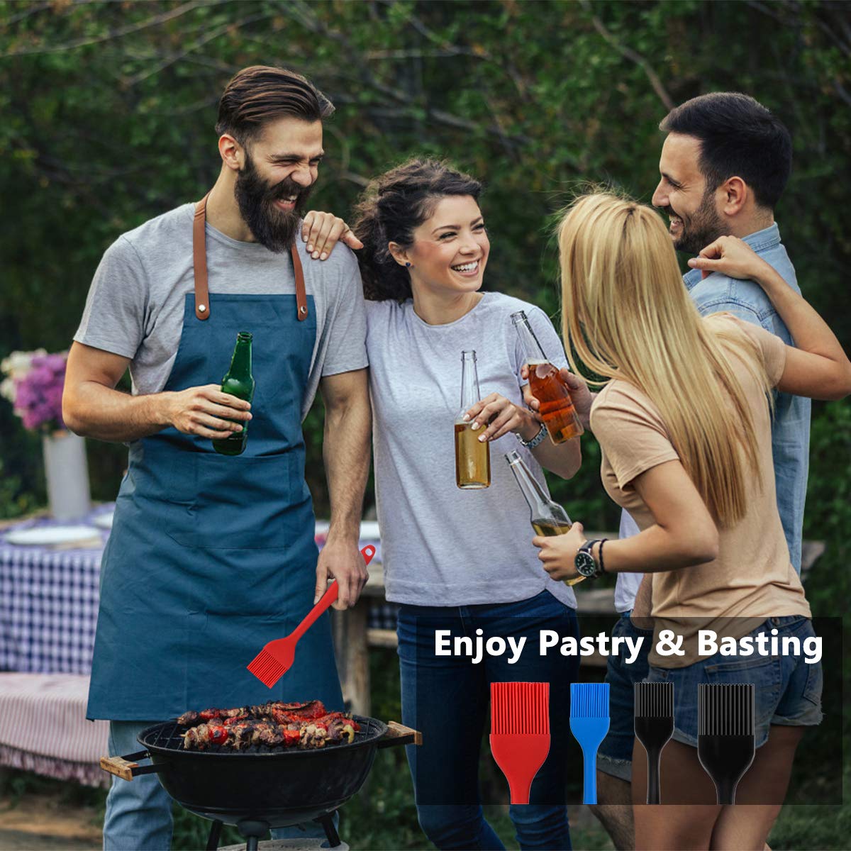 Hhyn Silicone Basting Pastry Brush Set 4 Pack Heat Resistant Spread Oil Butter Sauce for BBQ Grill Barbeque Kitchen Baking Cooking Pastries, 2 Large & 2 Small Multicolor Hhyn