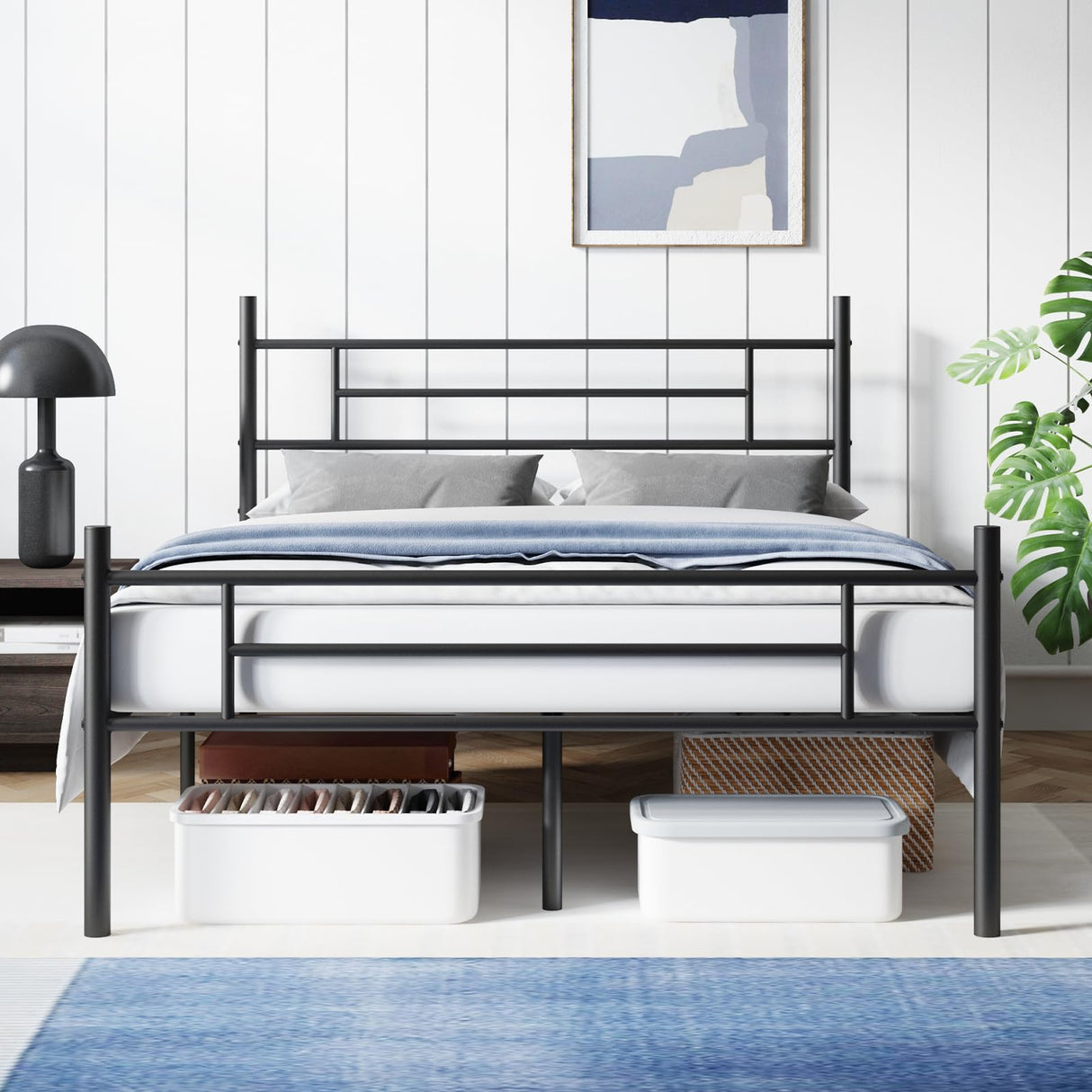 Avenco Metal Platform Full Size Bed Frame with Classical Headboard Footboard, 14 Inch Bed-Frame, Adequate Under Bed Storage, Strong Metal Slats Support, Mattress Foundation, No Box Spring Needed Avenco